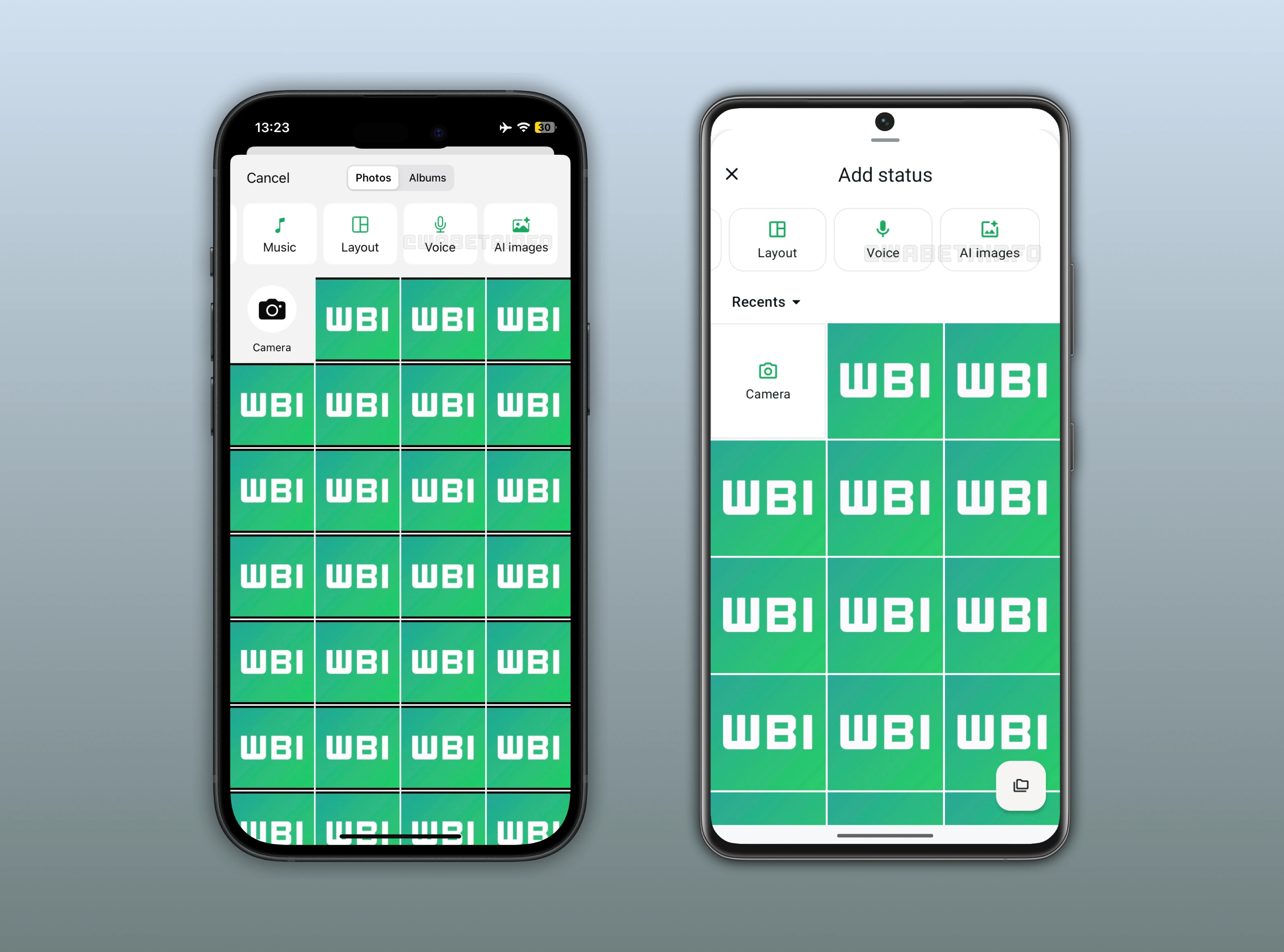 Screenshot showing the ability to share AI-powered images as status updates.