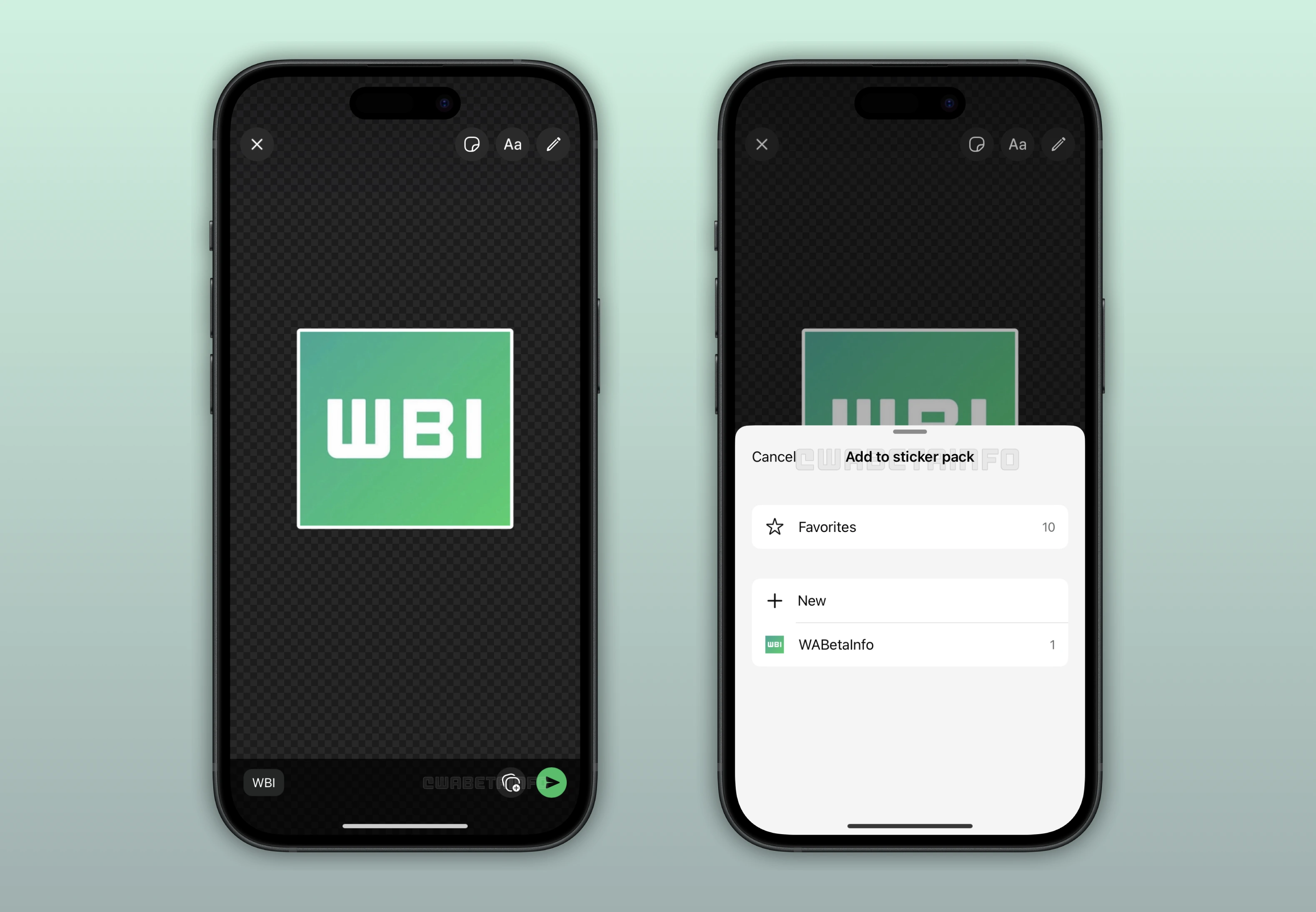 Screenshot showing a feature to create a sticker and save it directly to a sticker pack