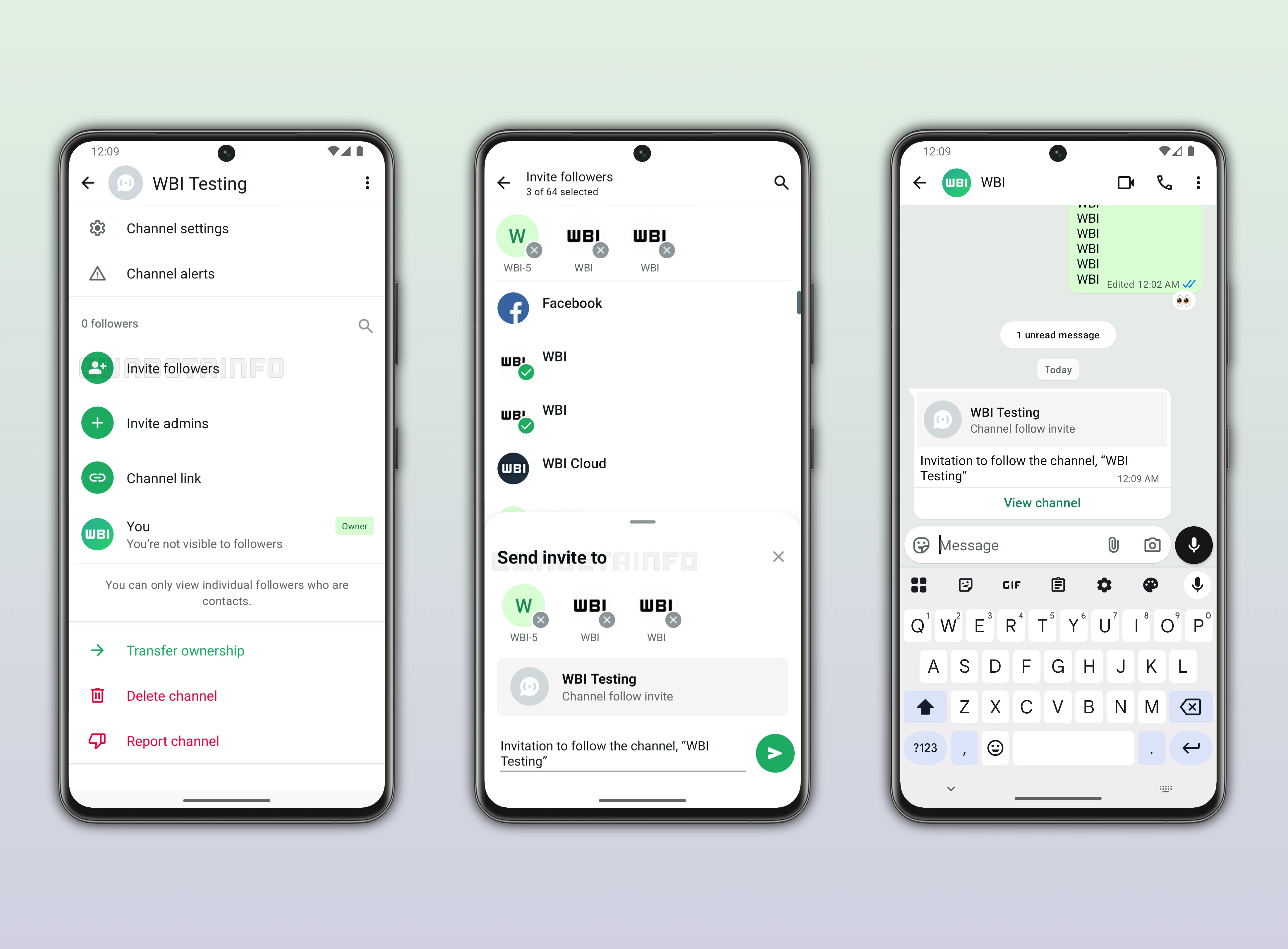 Screenshot showing a feature that lets admins invite new followers to their channels on WhatsApp for Android