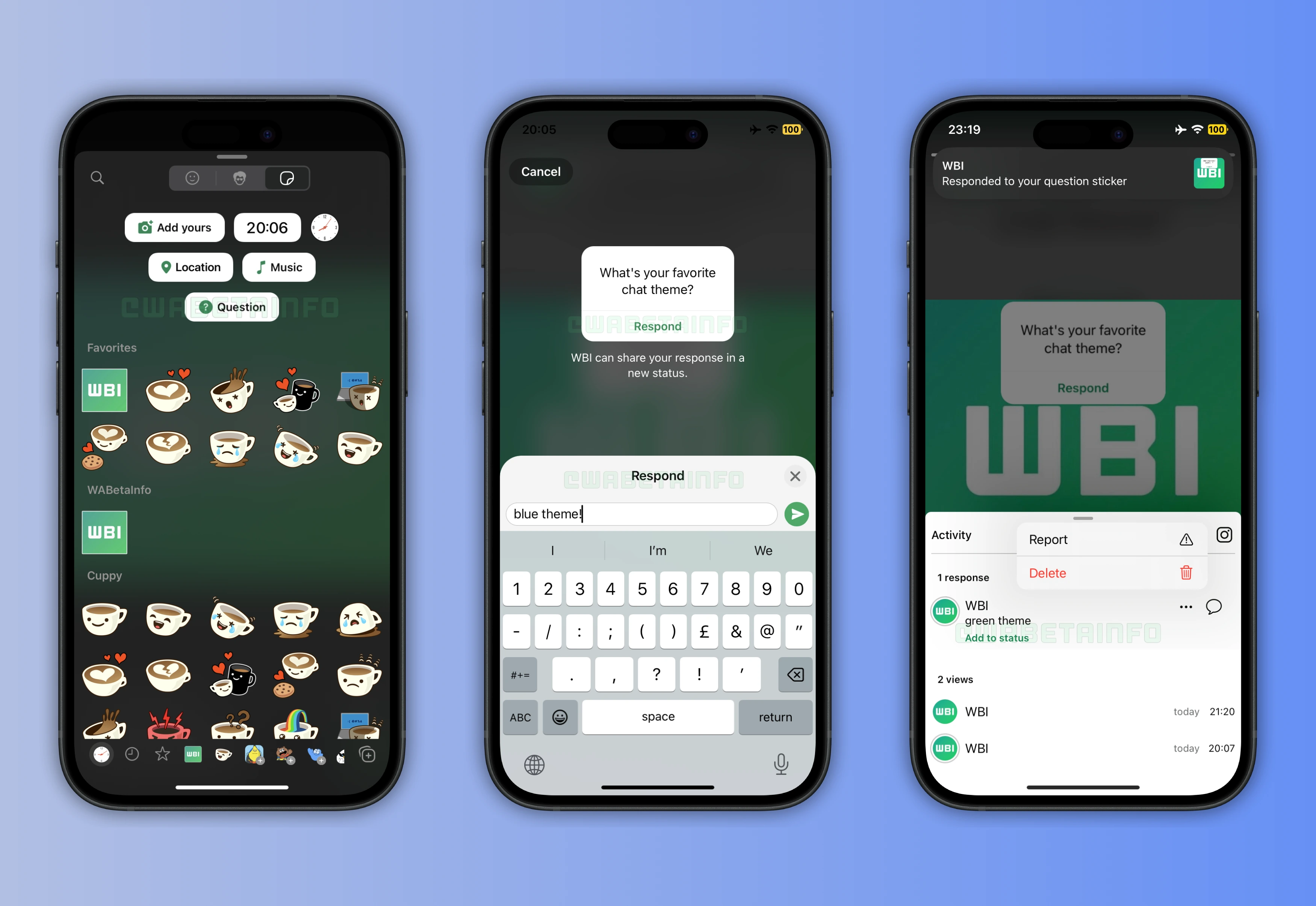 Screenshot showing a feature that lets iOS users share questions in their status updates.