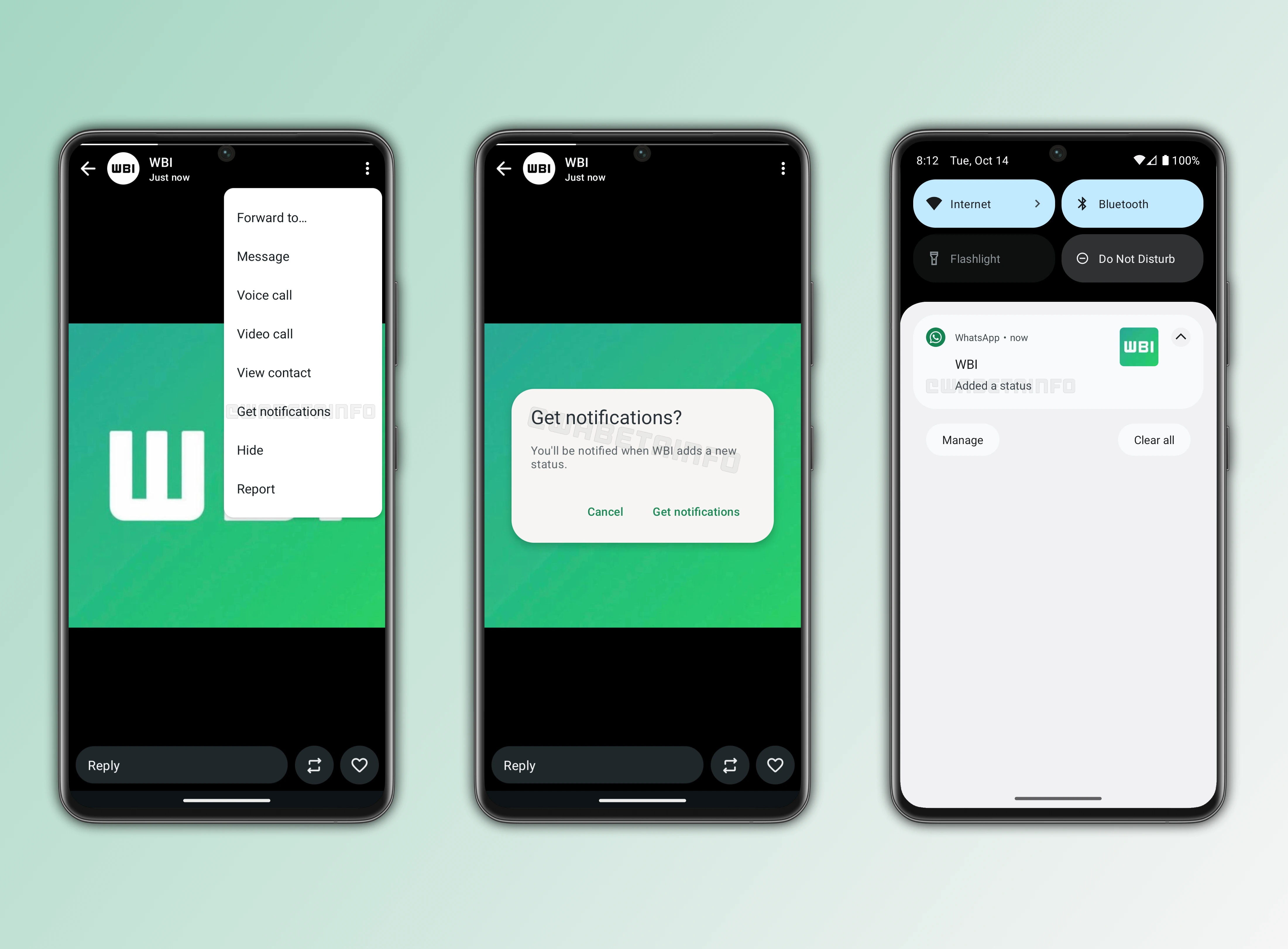 WhatsApp Android feature showing how to enable notifications for selected contacts' status updates