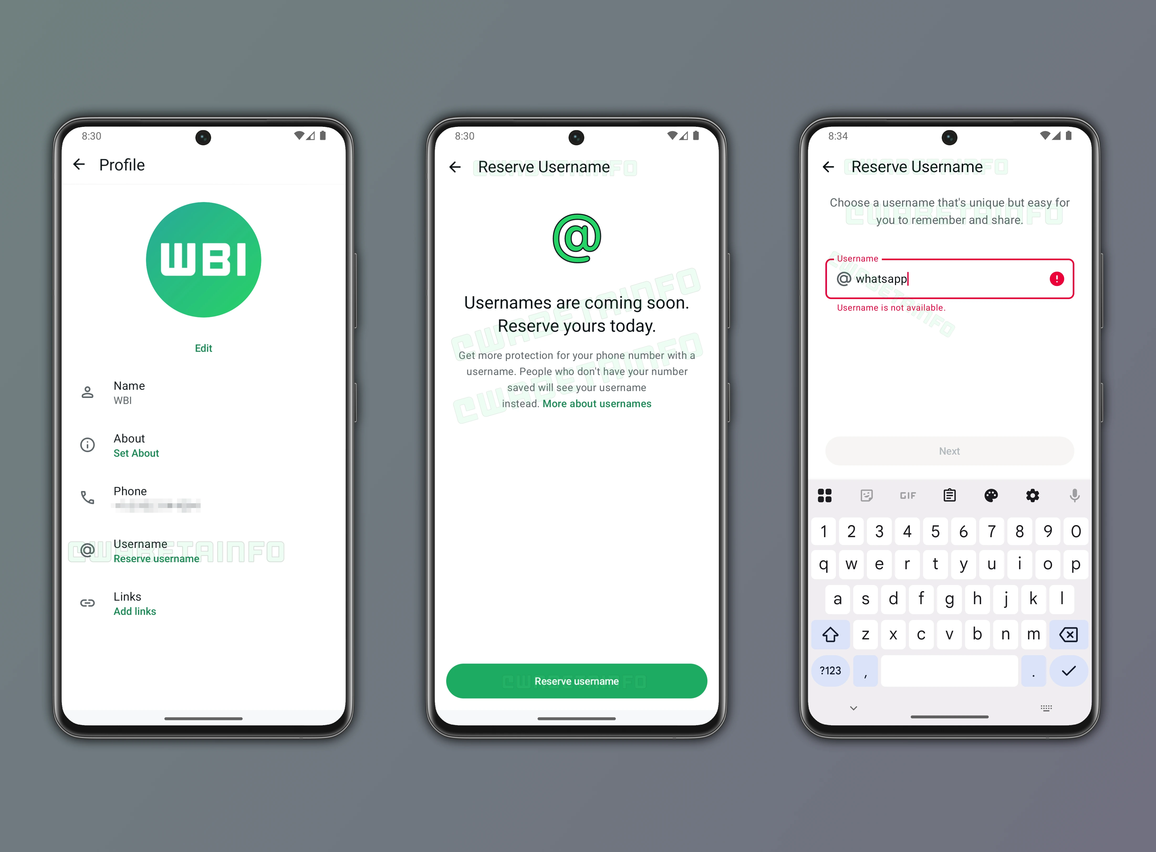 WhatsApp usernames are coming soon: reserve yours today screenshot from Android beta