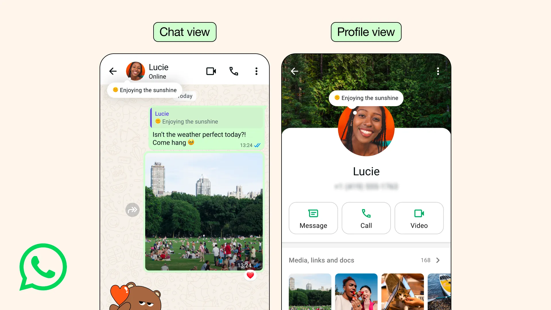 Screenshot showing the new About functionality in the Chat and Profile Screen on WhatsApp for Android