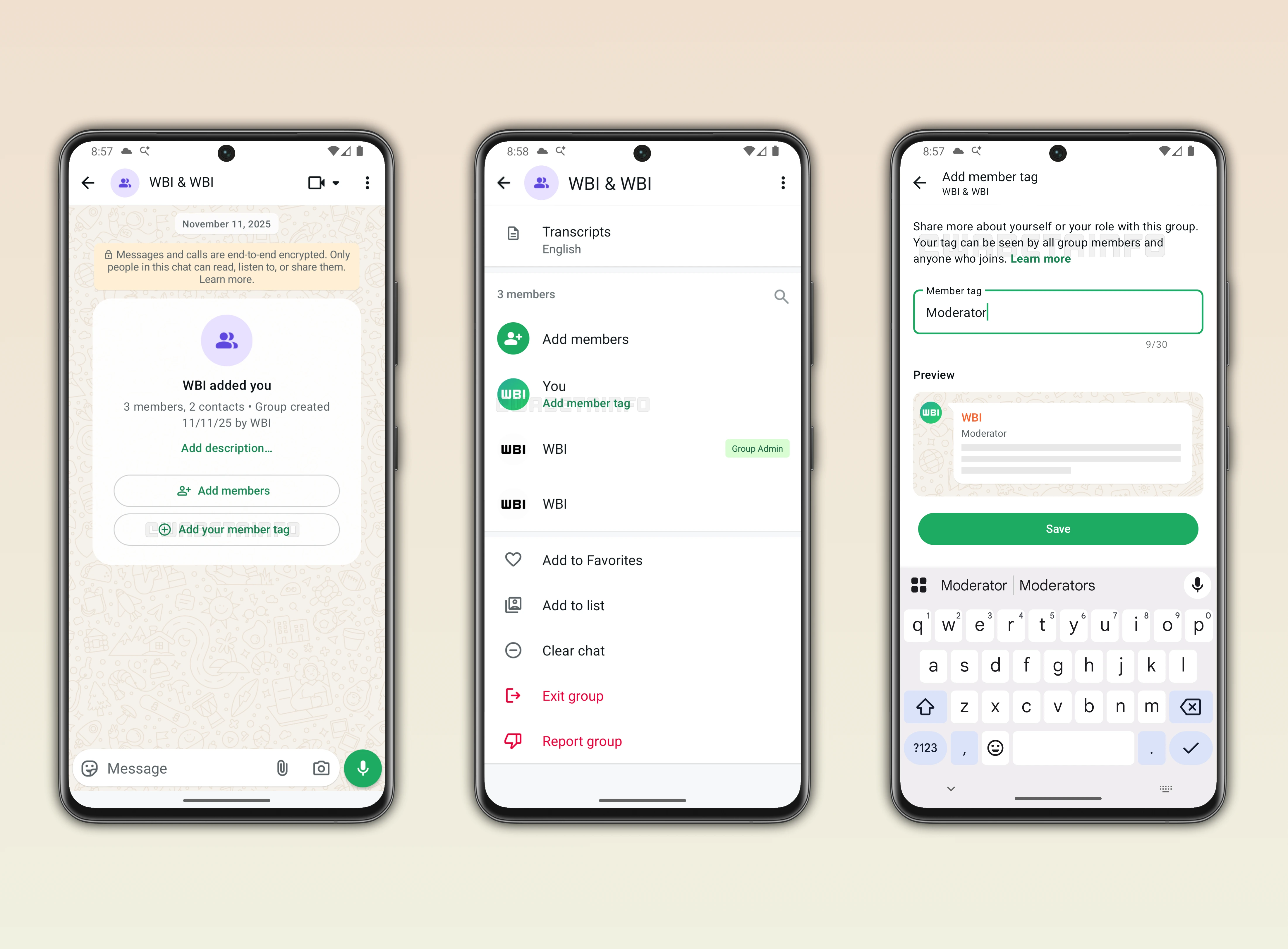 Screenshot showing a feature that lets users display a tag in their group chats on WhatsApp beta for Android