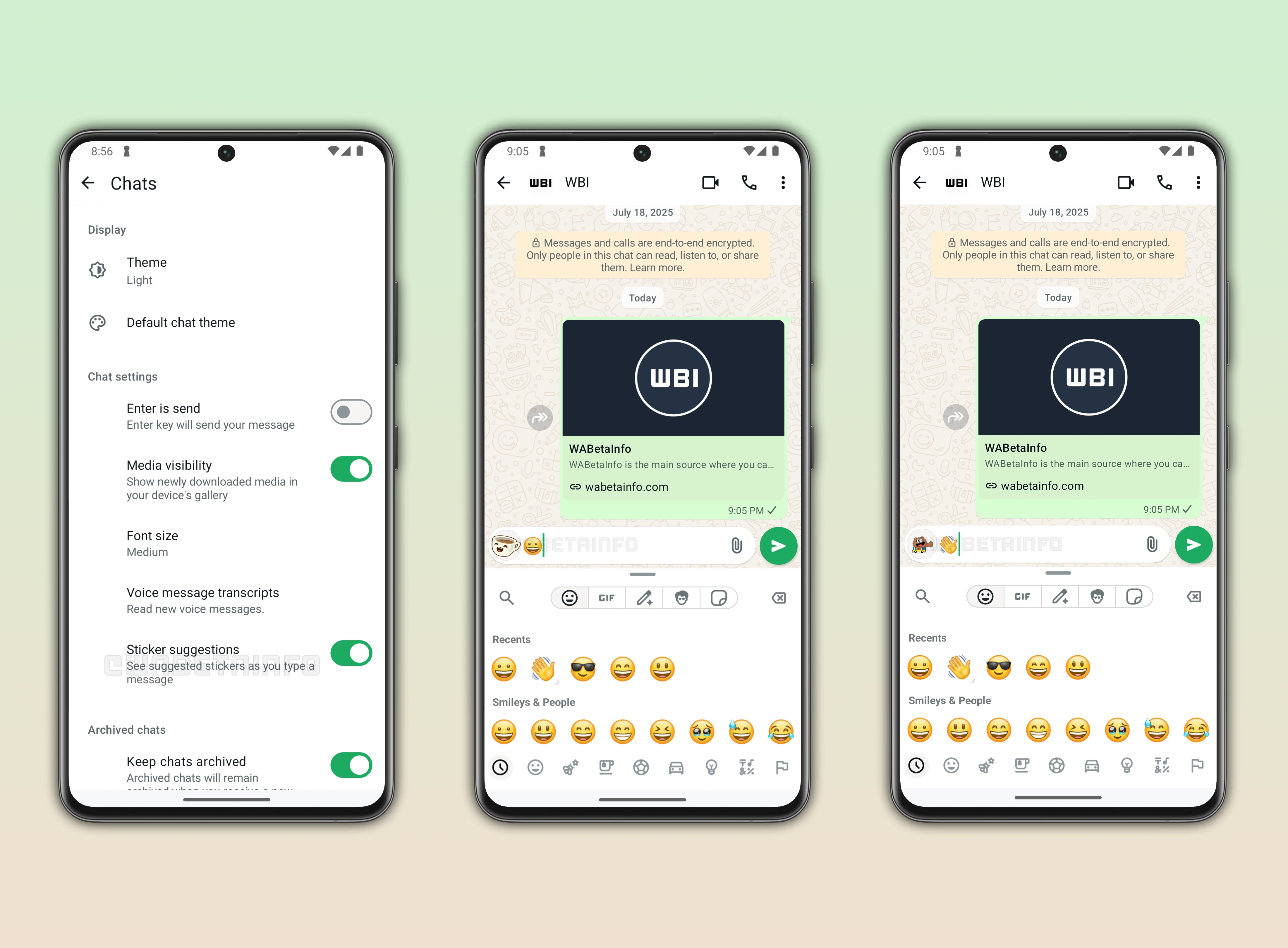 Screenshot showing how to enable sticker suggestions on WhatsApp beta for Android