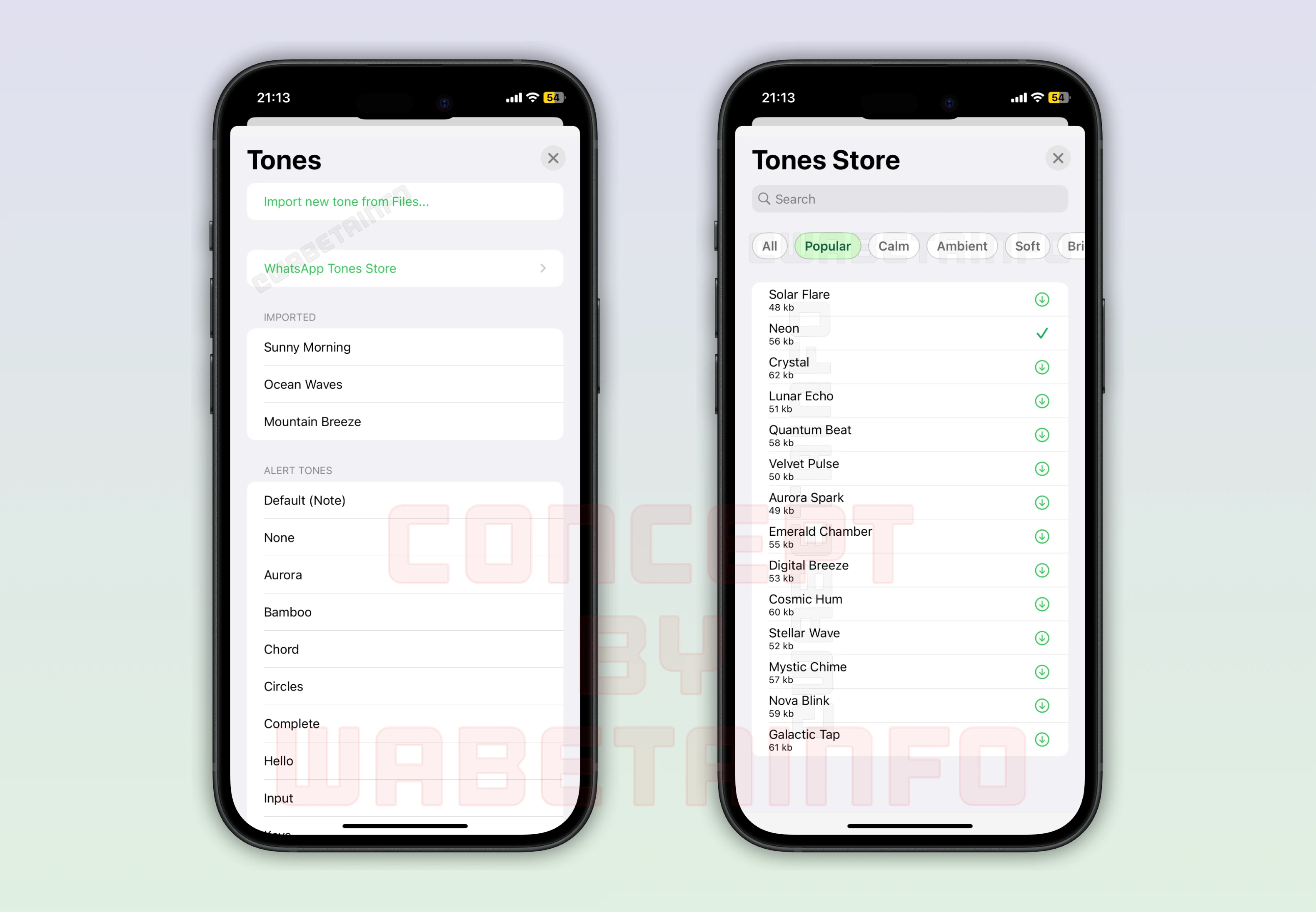 Screenshot showing a concept that provides users with a feature to choose custom notification tones