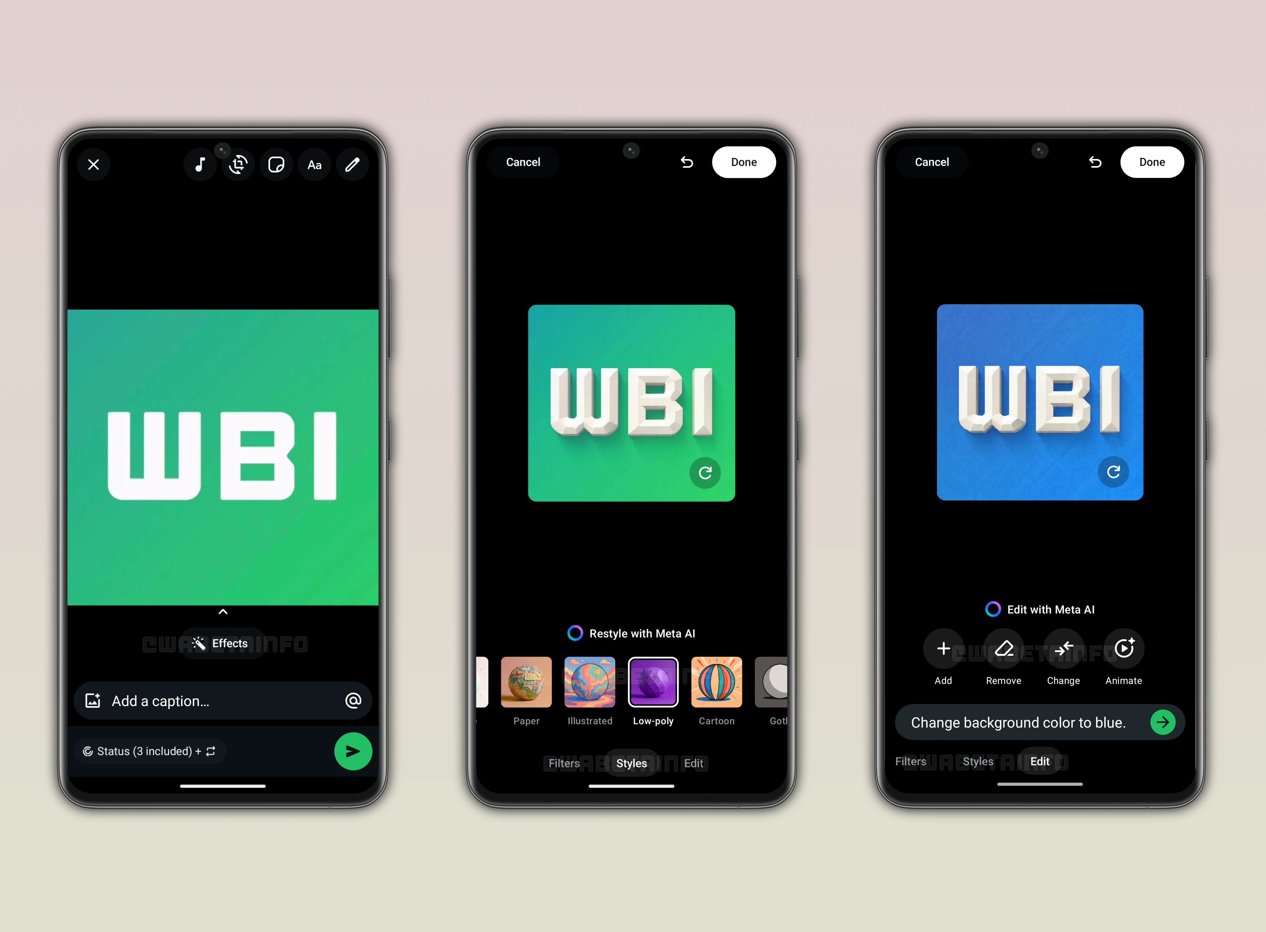 Screenshot showing how to edit images when creating status updates on WhatsApp beta for Android