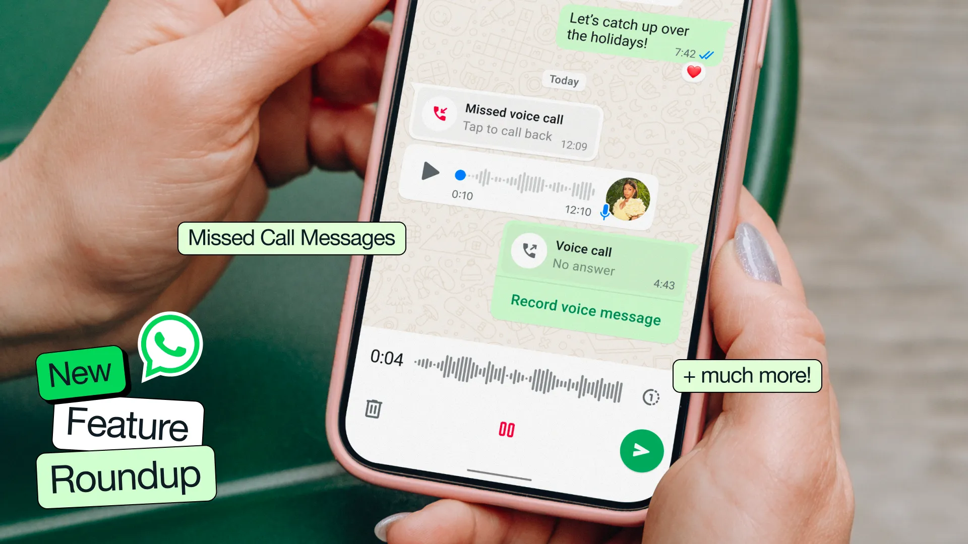 Screenshot from blog.whatsapp.com about missed call messages, status sticker, and channel questions on WhatsApp for Android and iOS
