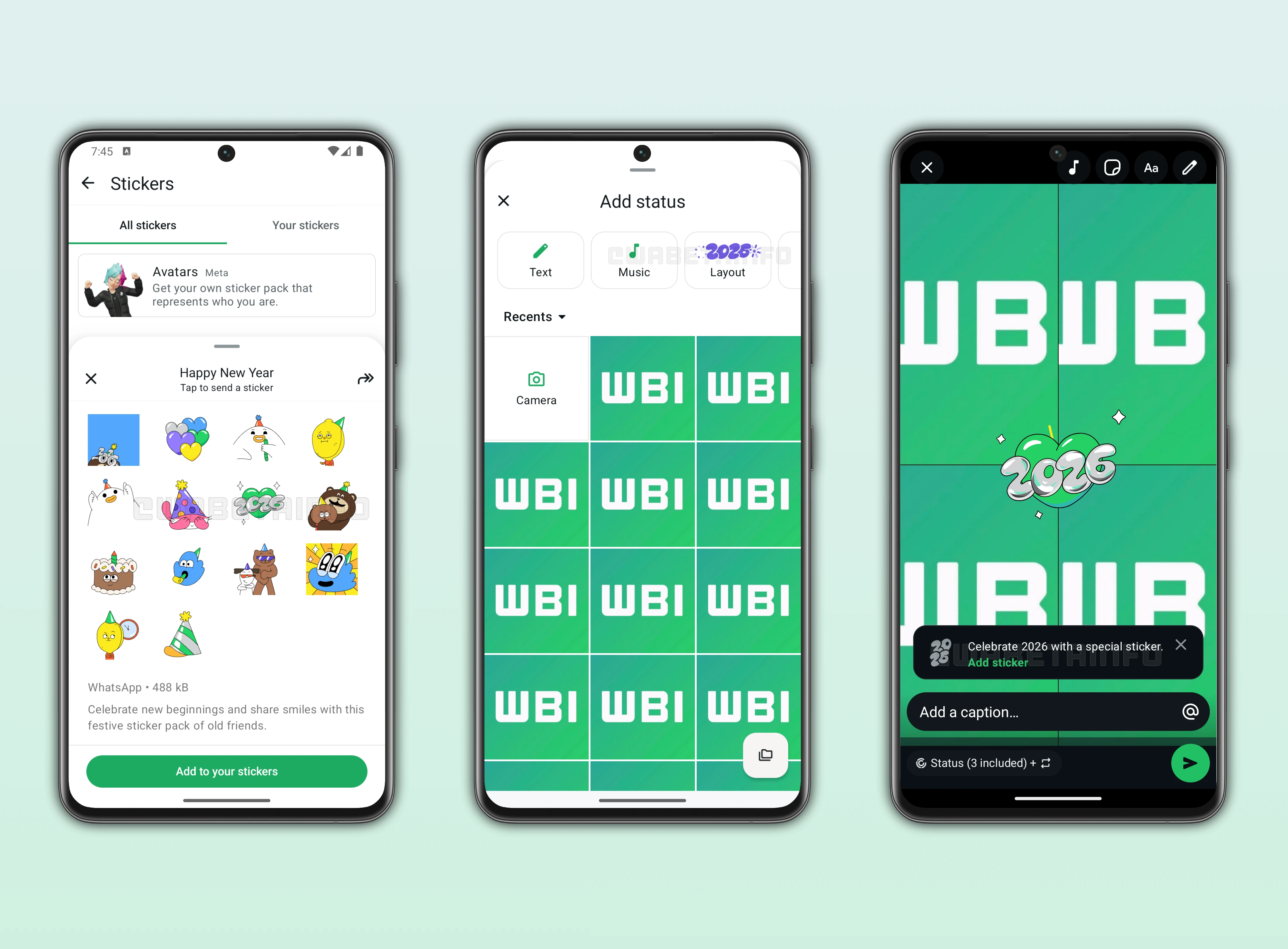 Screenshot showing the new Lottie sticker to celebrate 2026 on WhatsApp beta for Android