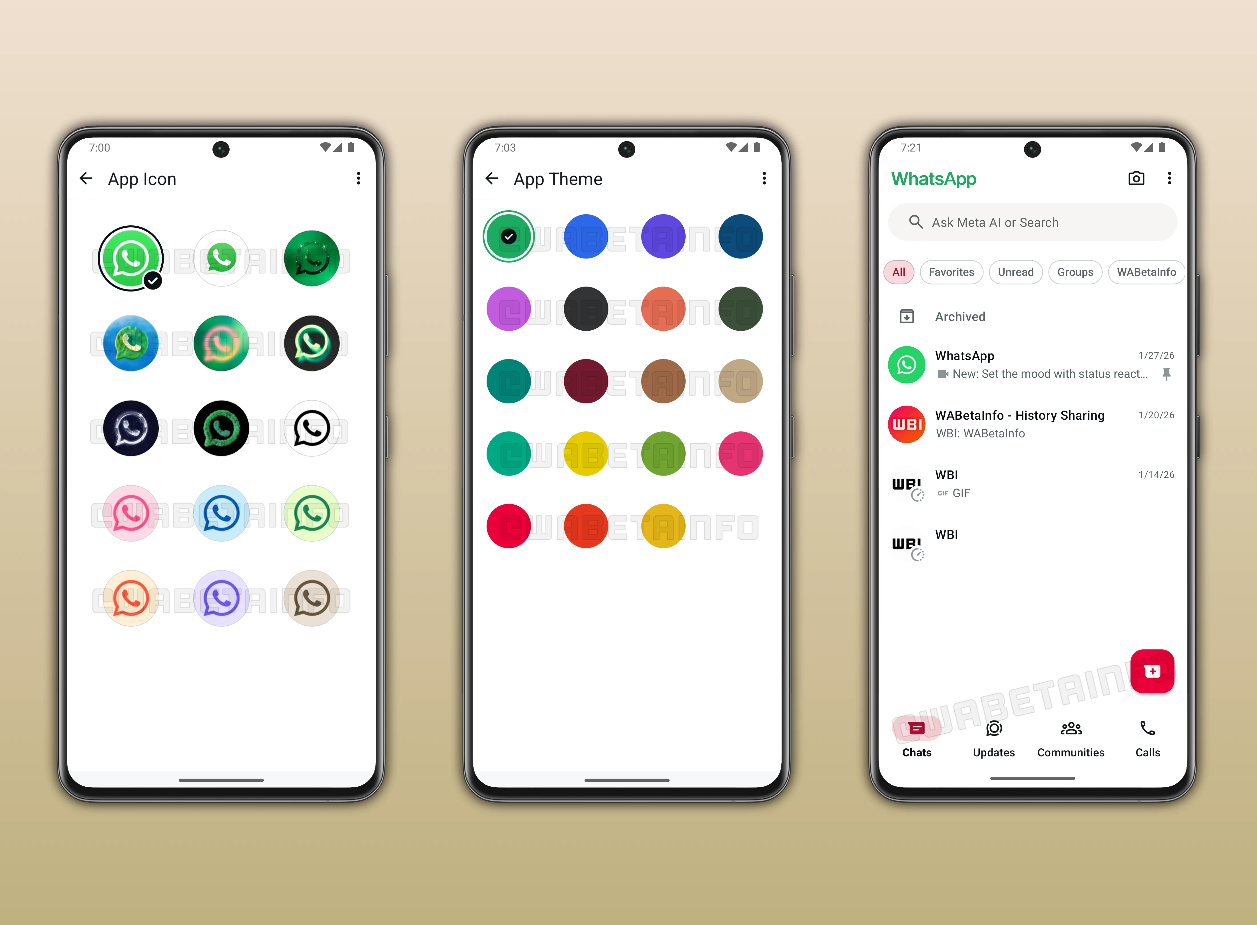 Image showing a feature that allows users to choose their favorite app theme, icon, and accent color on WhatsApp beta for Android
