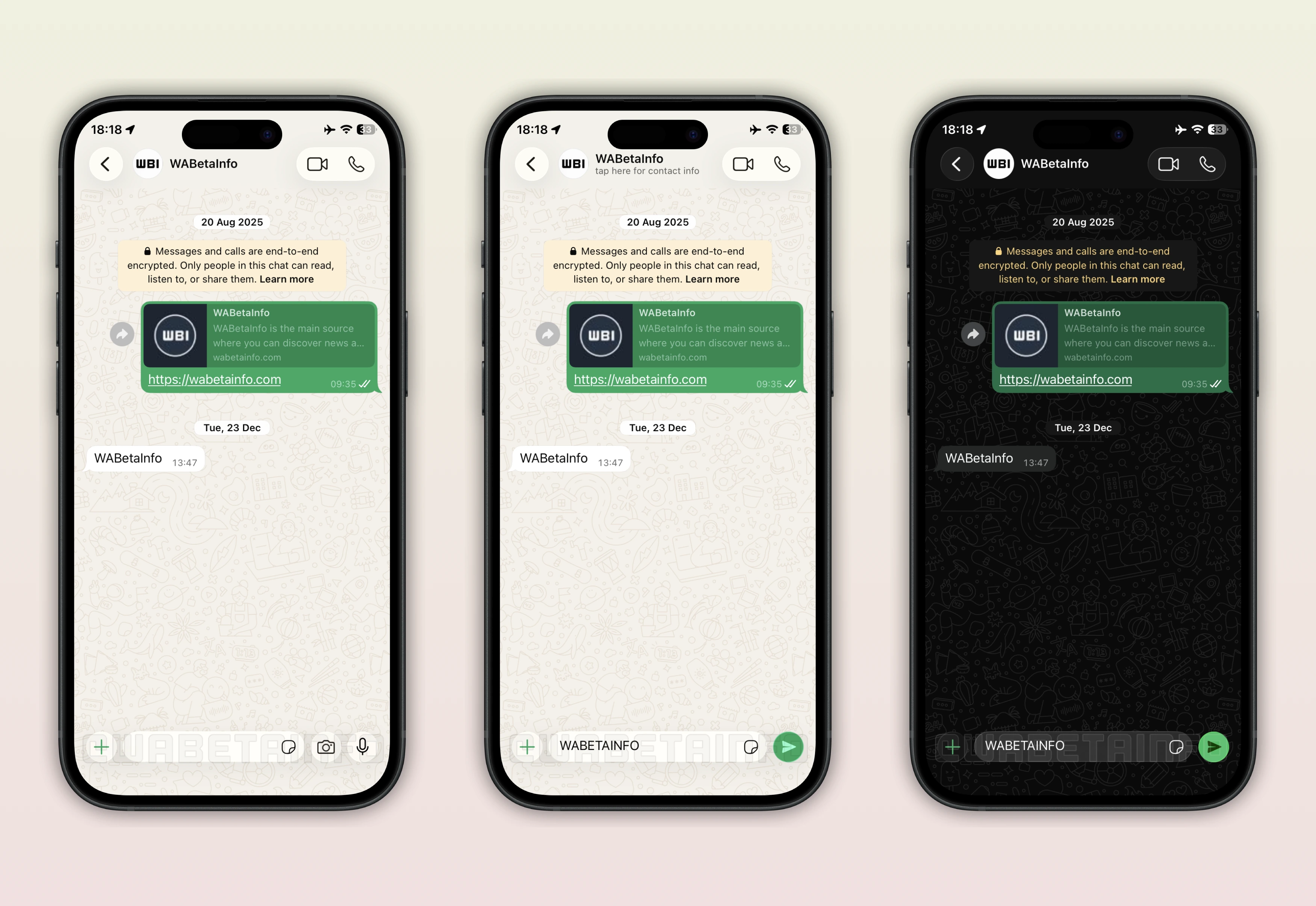 Image showing a feature that brings the Liquid Glass design to the chat bar on WhatsApp beta for iOS
