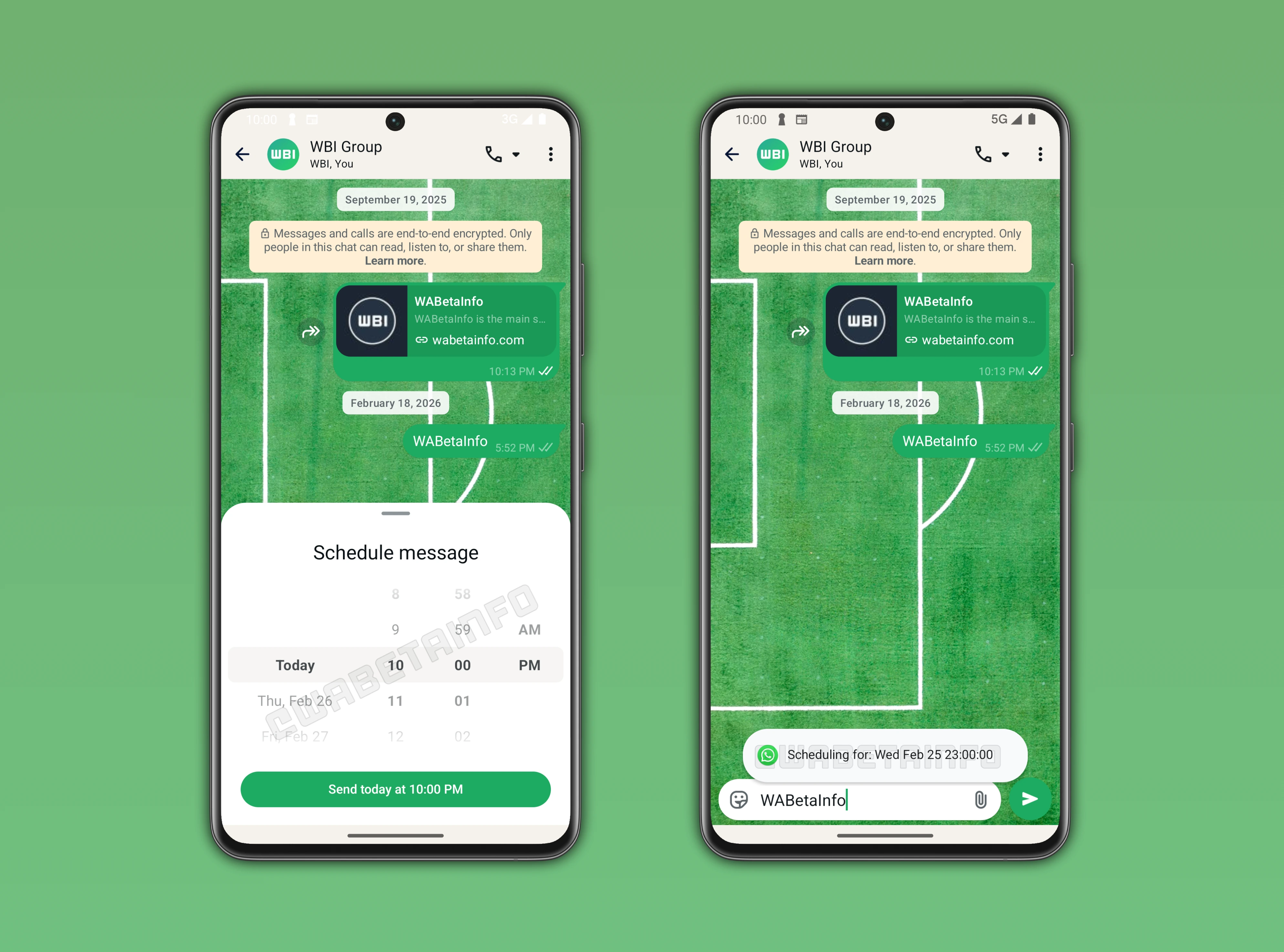 Image showing a feature that allows users to schedule their messages on WhatsApp beta for Android