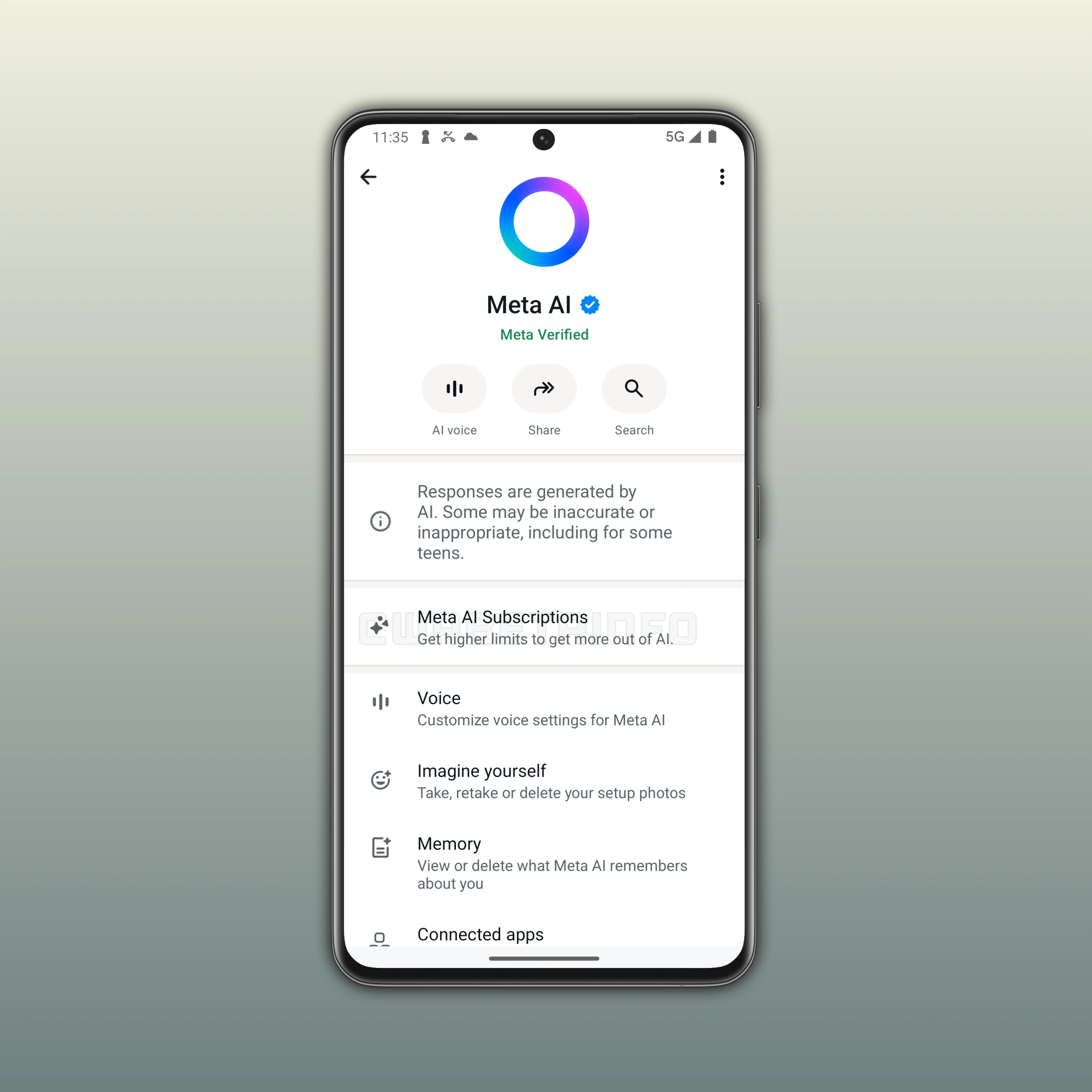 The image shows a feature that brings new subscription plans to Meta AI on WhatsApp beta for Android