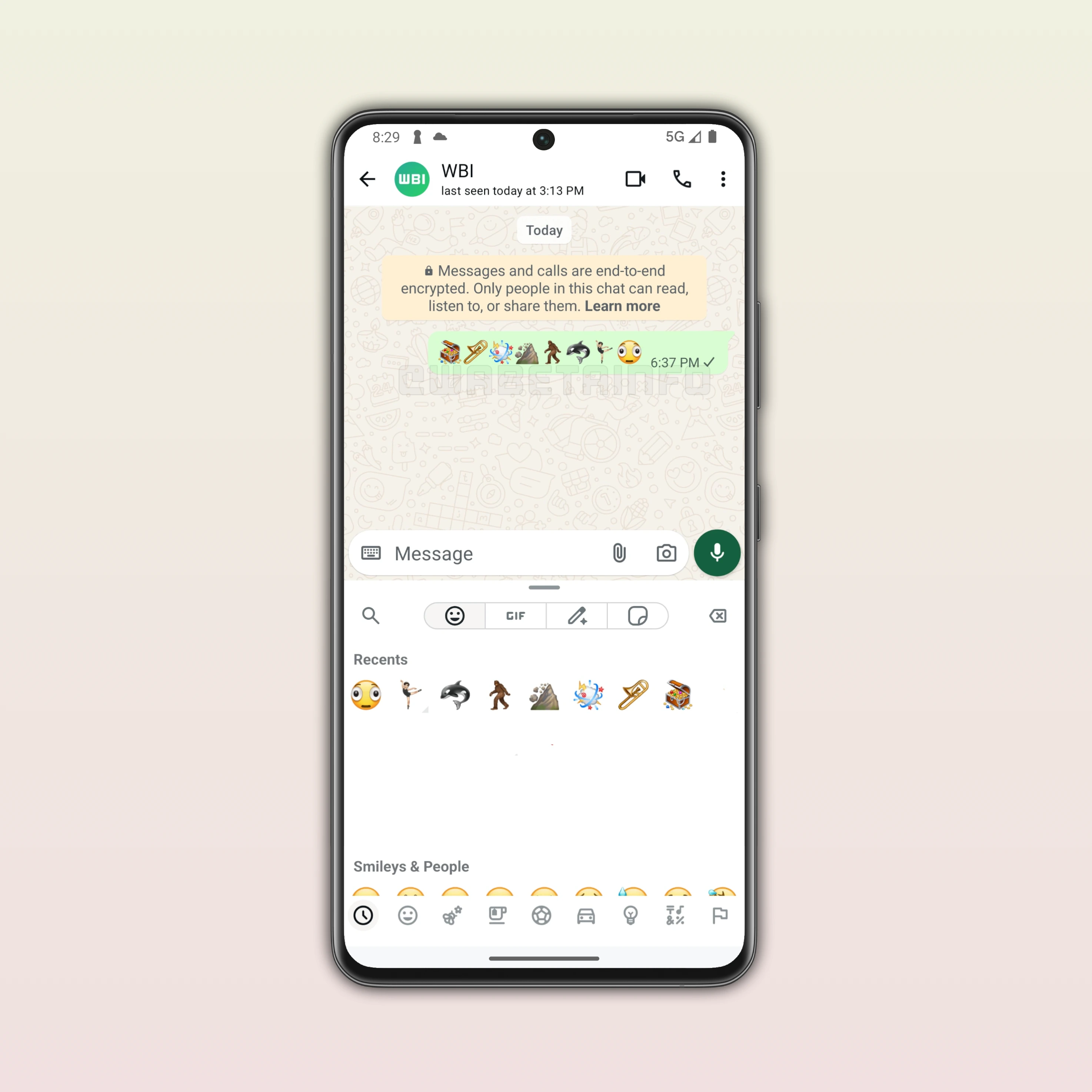 The image shows a feature that brings 8 new emojis from Unicode 17 on WhatsApp beta for Android