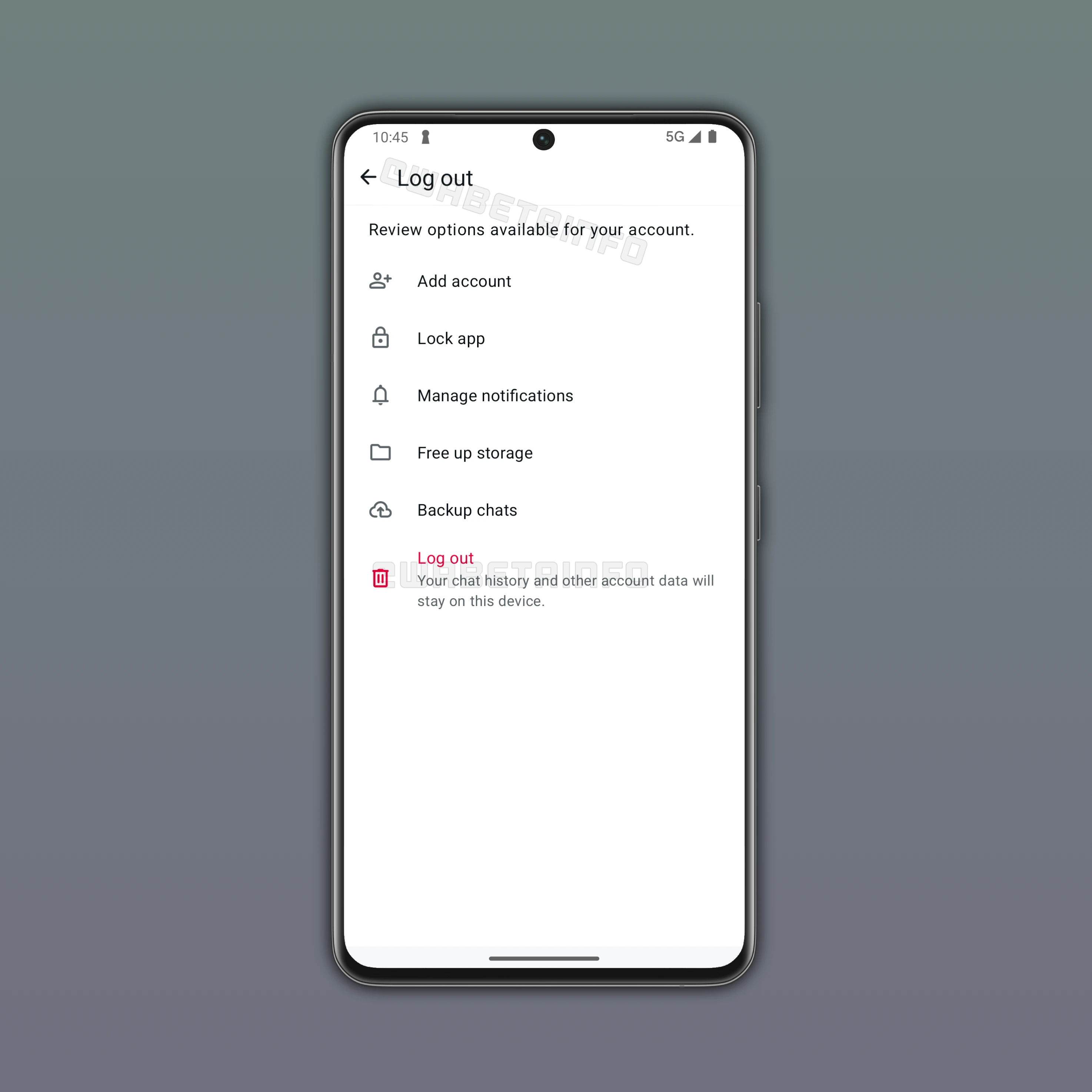 The image shows a new log out experience on WhatsApp beta for Android