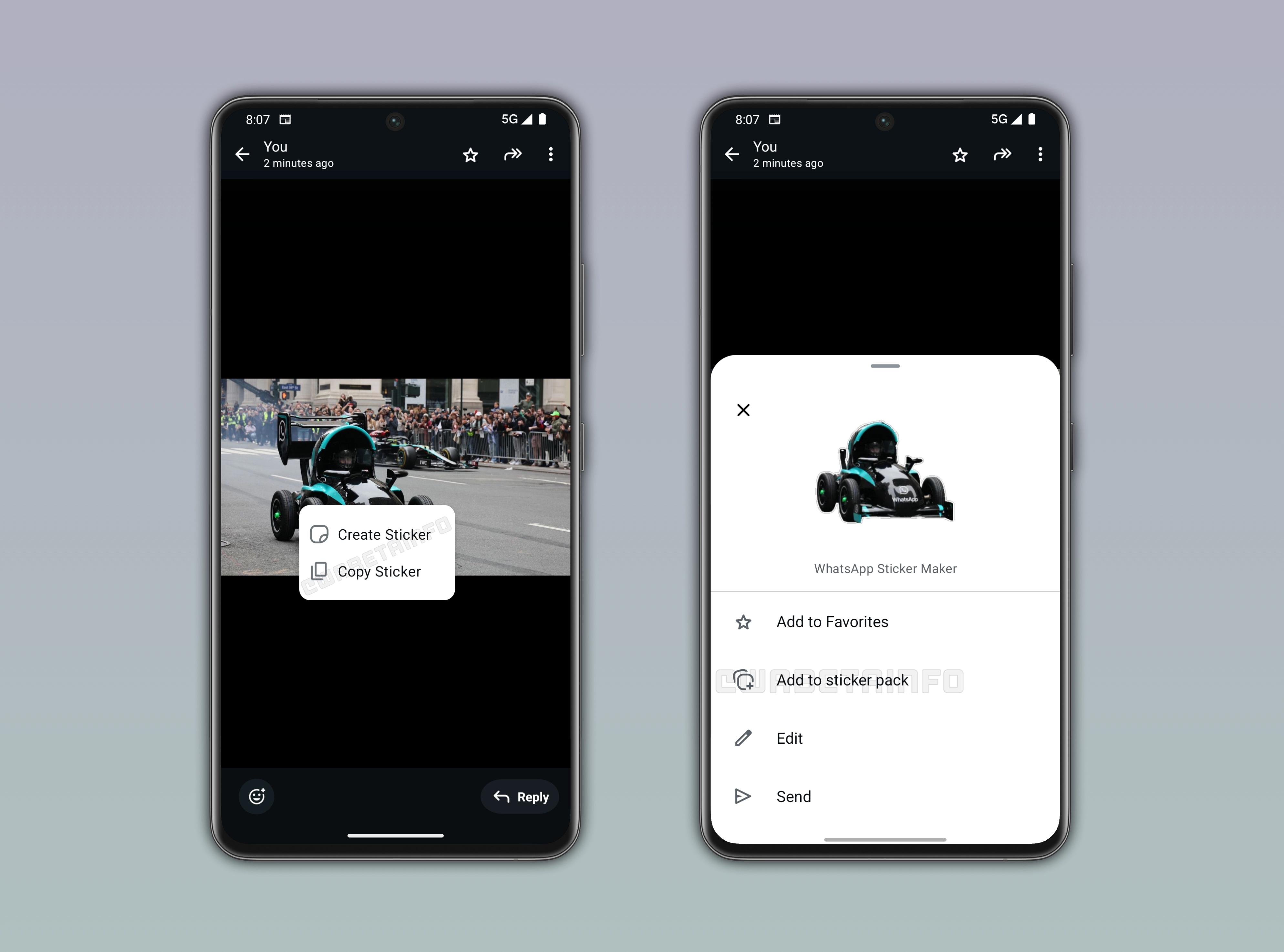 The image shows a feature that lets users create and copy stickers on WhatsApp beta for Android
