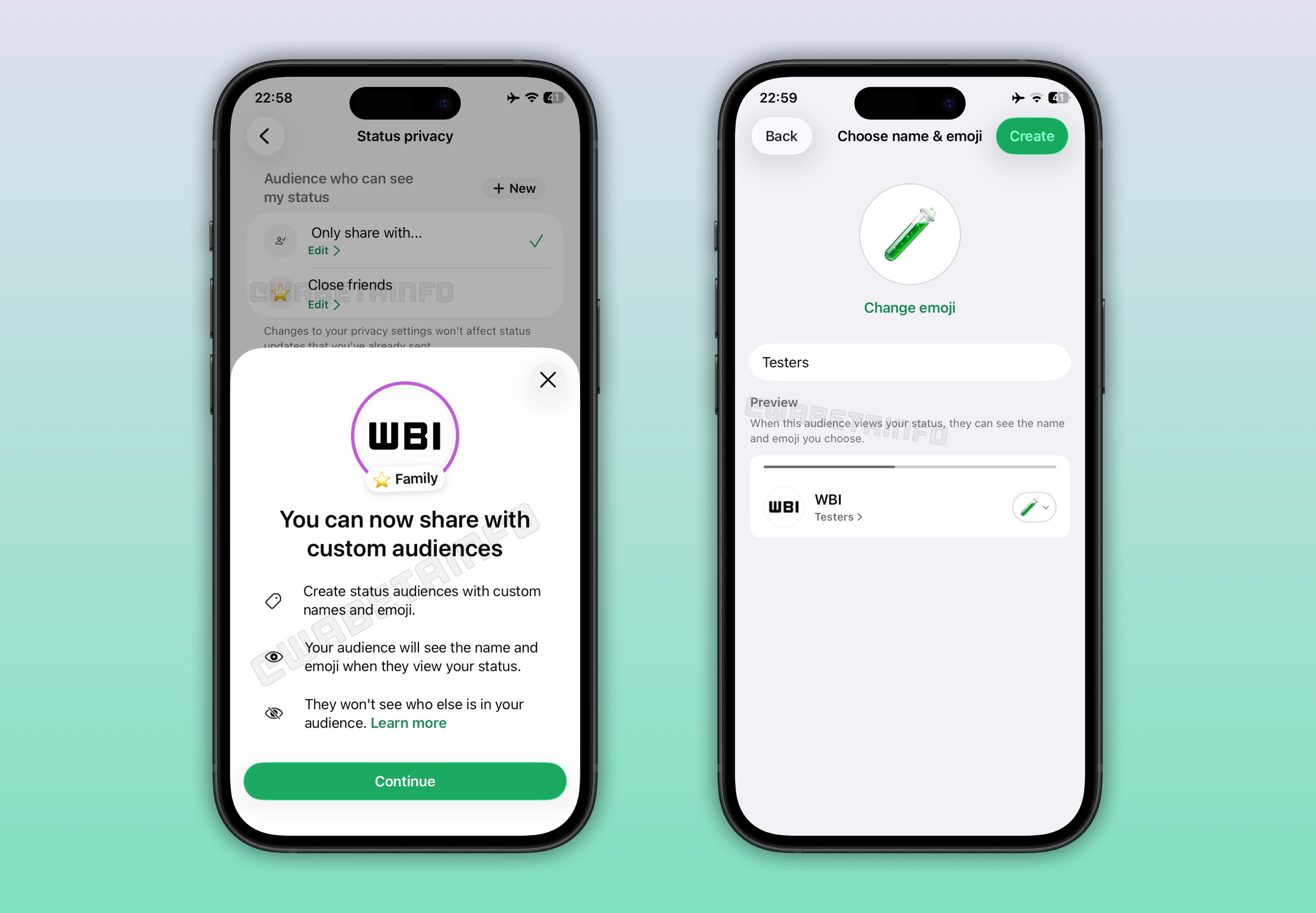 A feature that lets users create custom audiences for status updates on WhatsApp beta for iOS