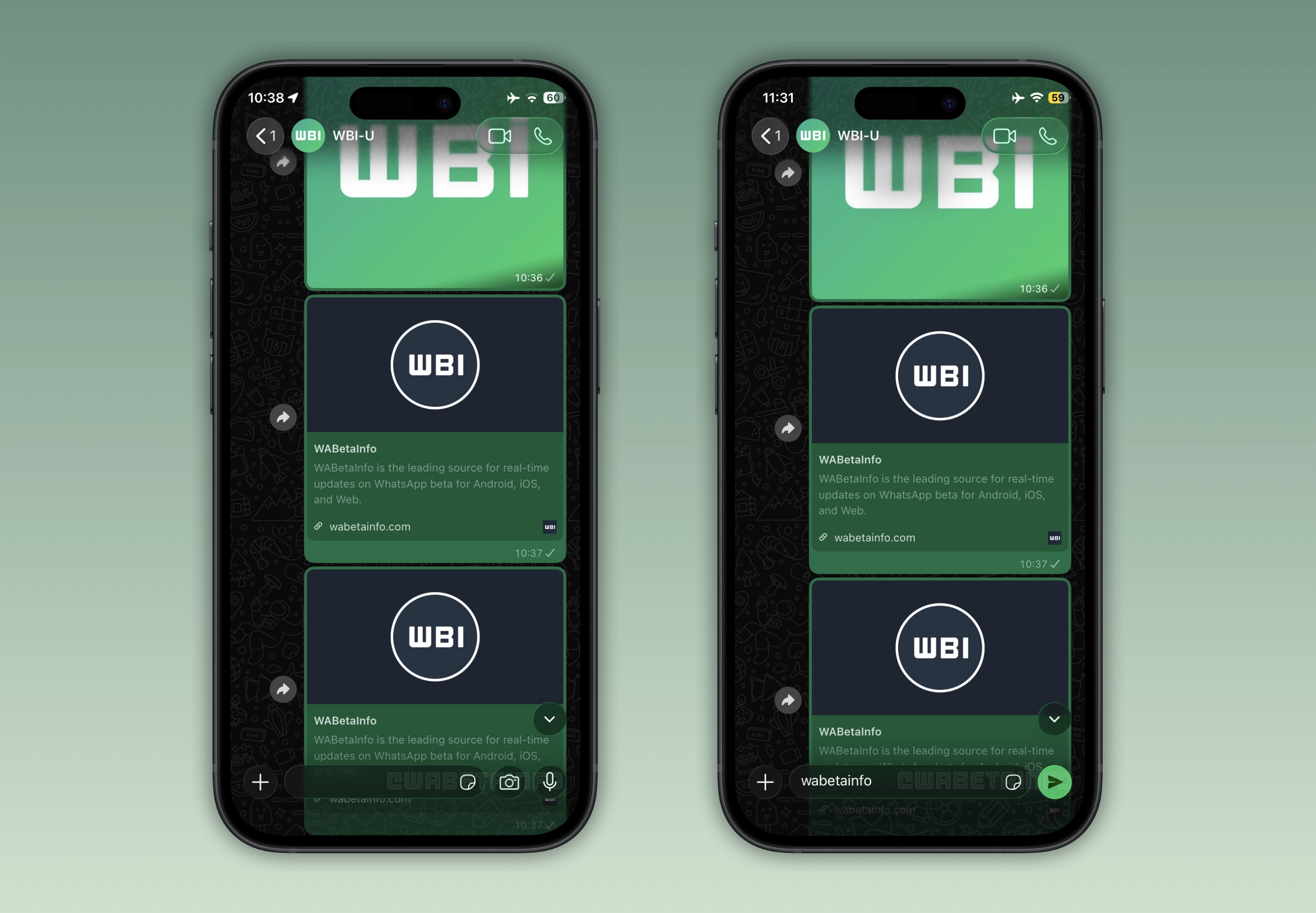 The image shows a new Liquid Glass design for the chat interface on WhatsApp beta for iOS