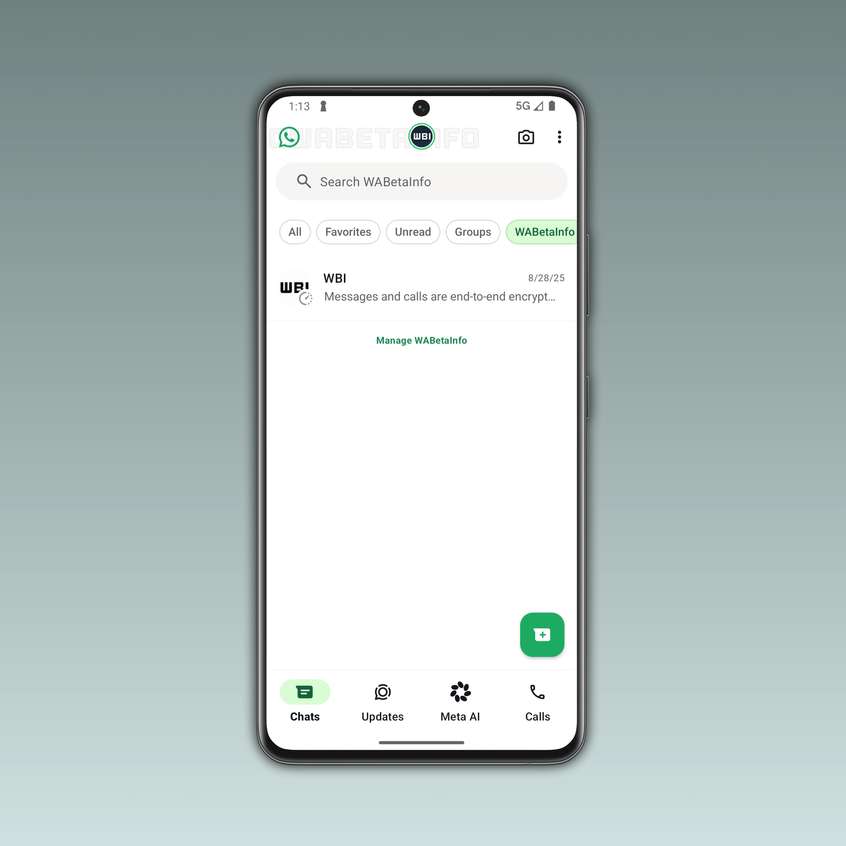 A redesigned top app bar with a logo in the Chats tab on WhatsApp beta for Android