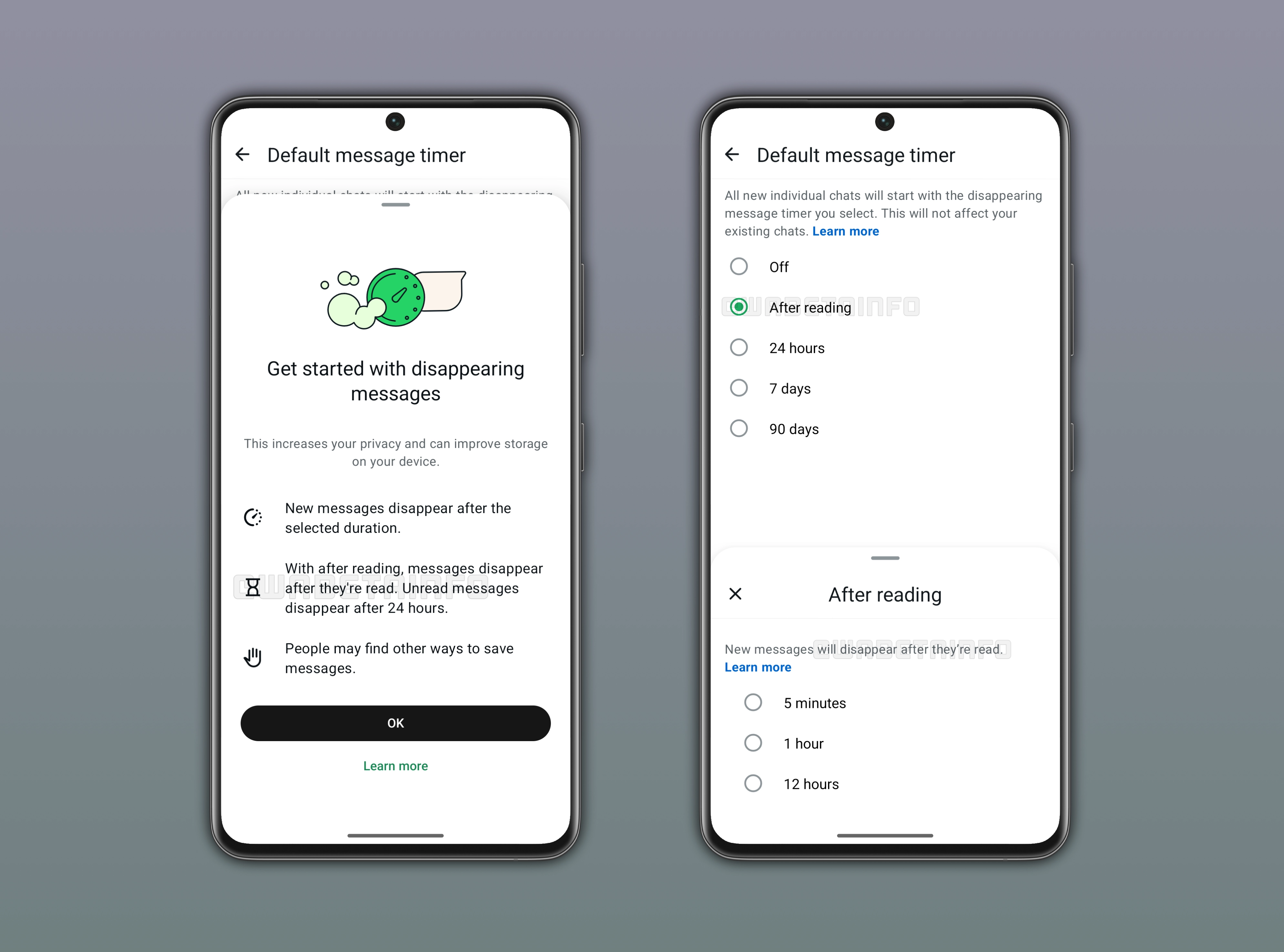The image shows a feature that makes new messages disappear after they are read on WhatsApp beta for iOS