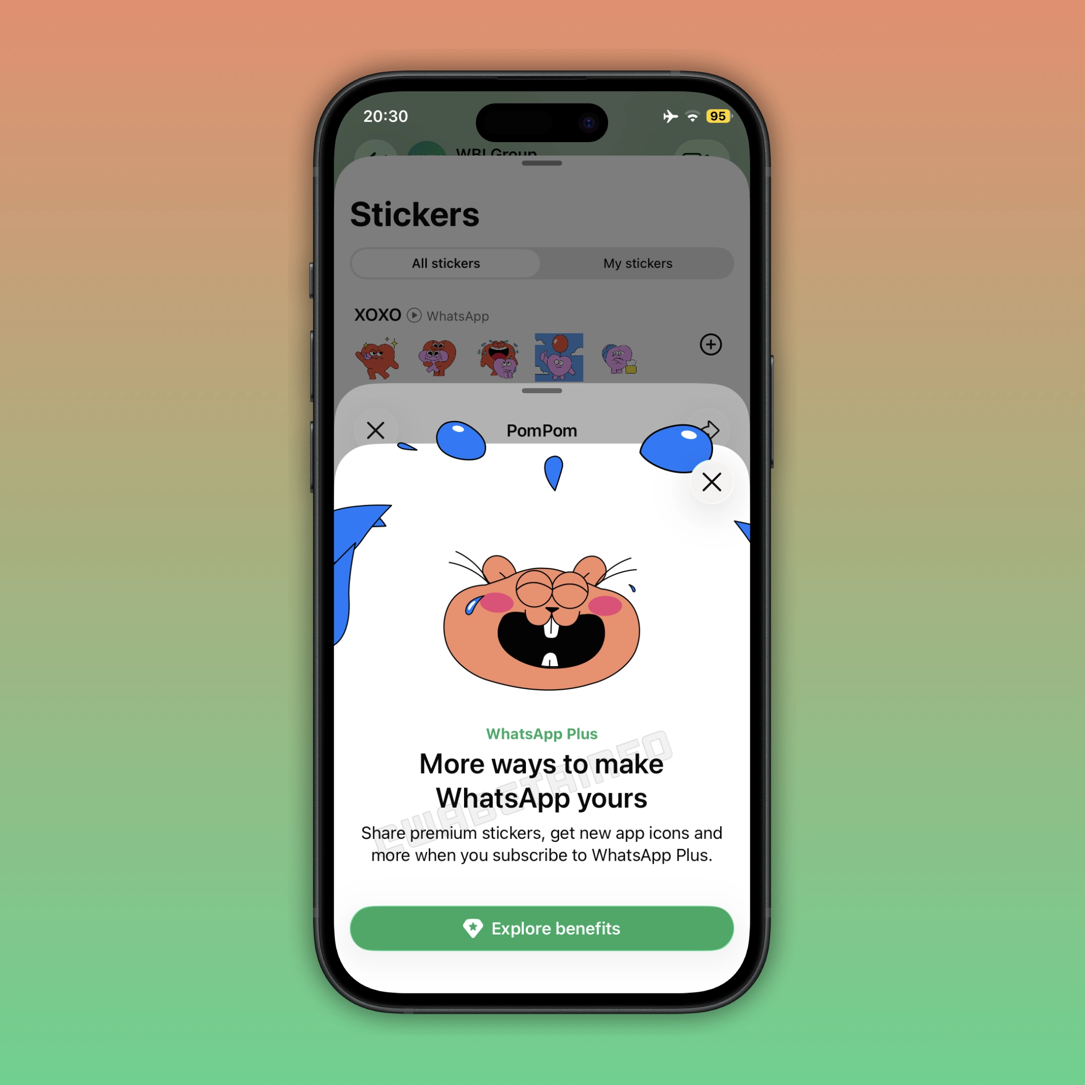 The premium plan offers an exclusive set of premium stickers with overlay animations