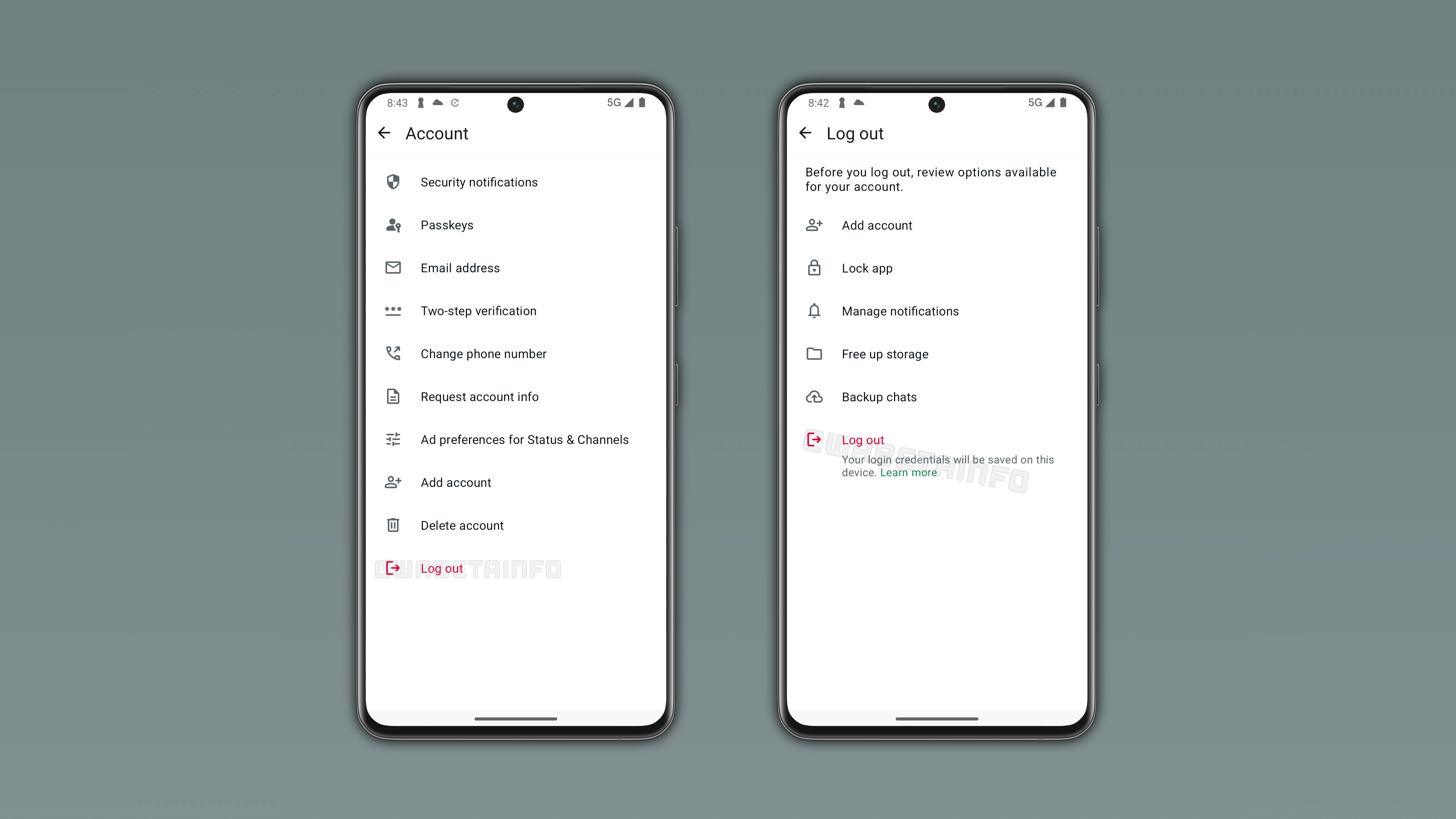 The image shows a new log out experience on WhatsApp beta for Android