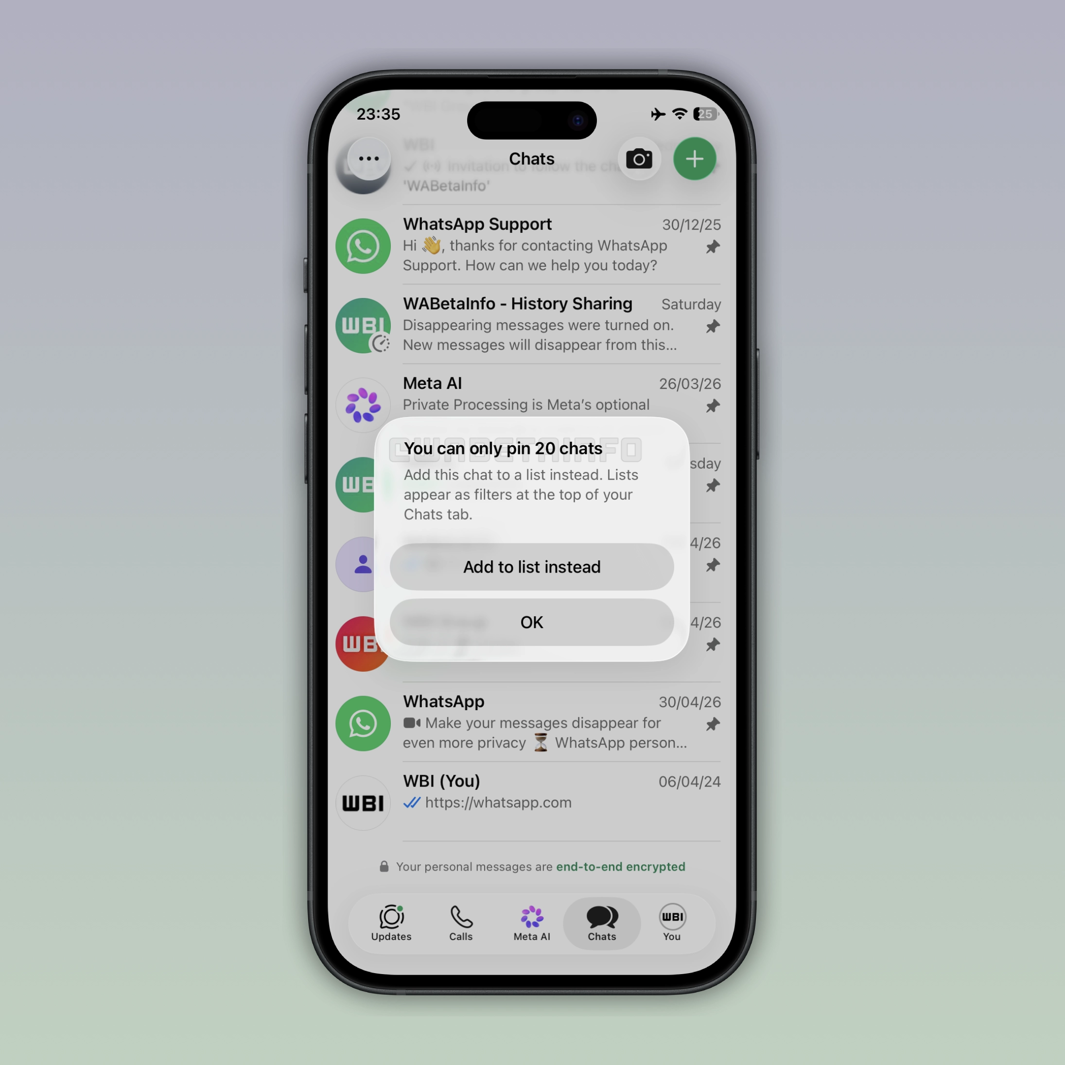 WhatsApp Plus allows users to pin up to 20 chats