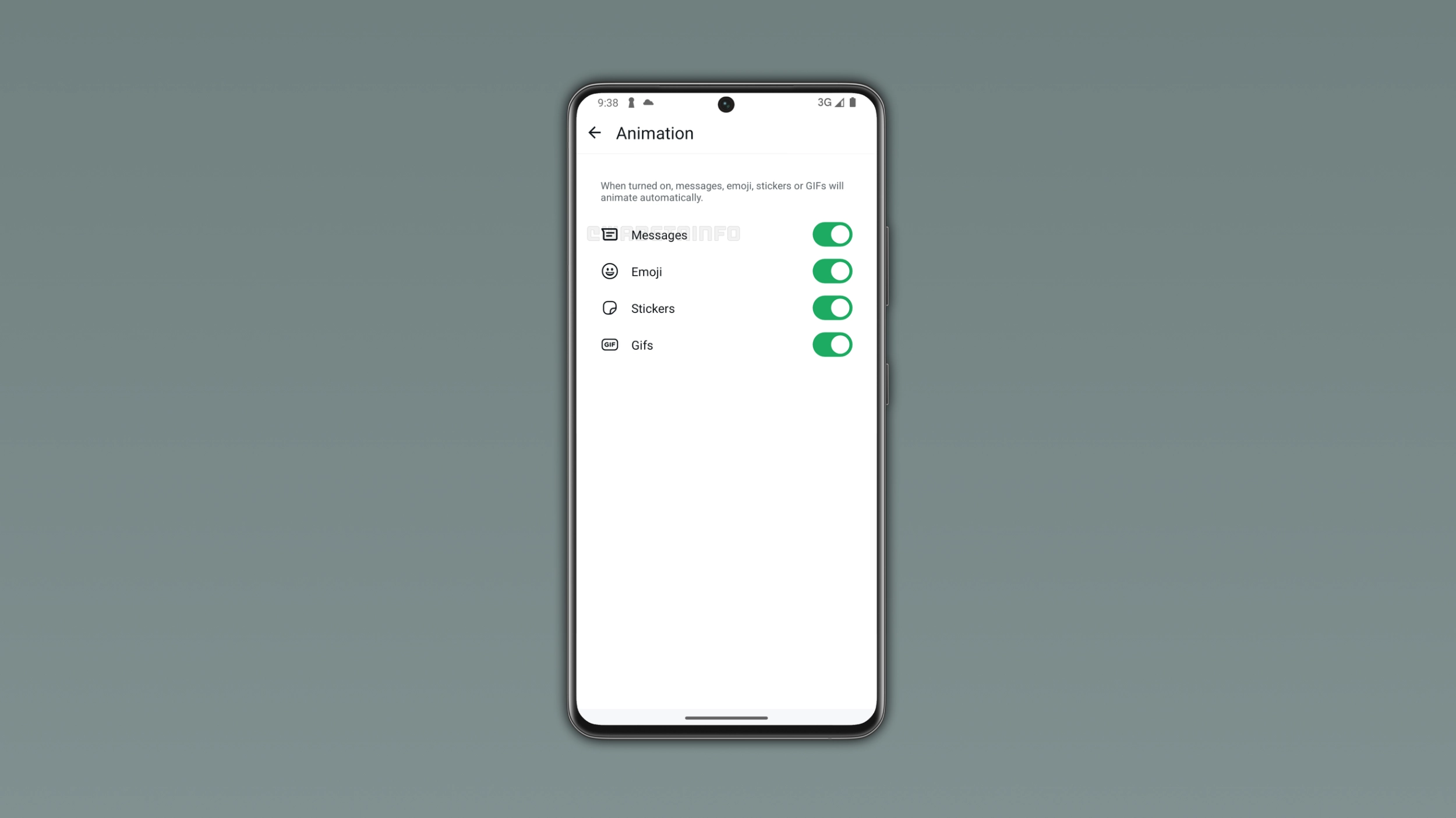 The image shows a feature that lets users enable message sending animations in WhatsApp beta for Android