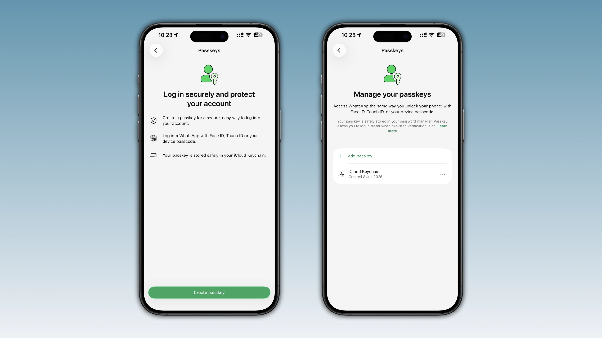 The image shows how to create a passkey for WhatsApp