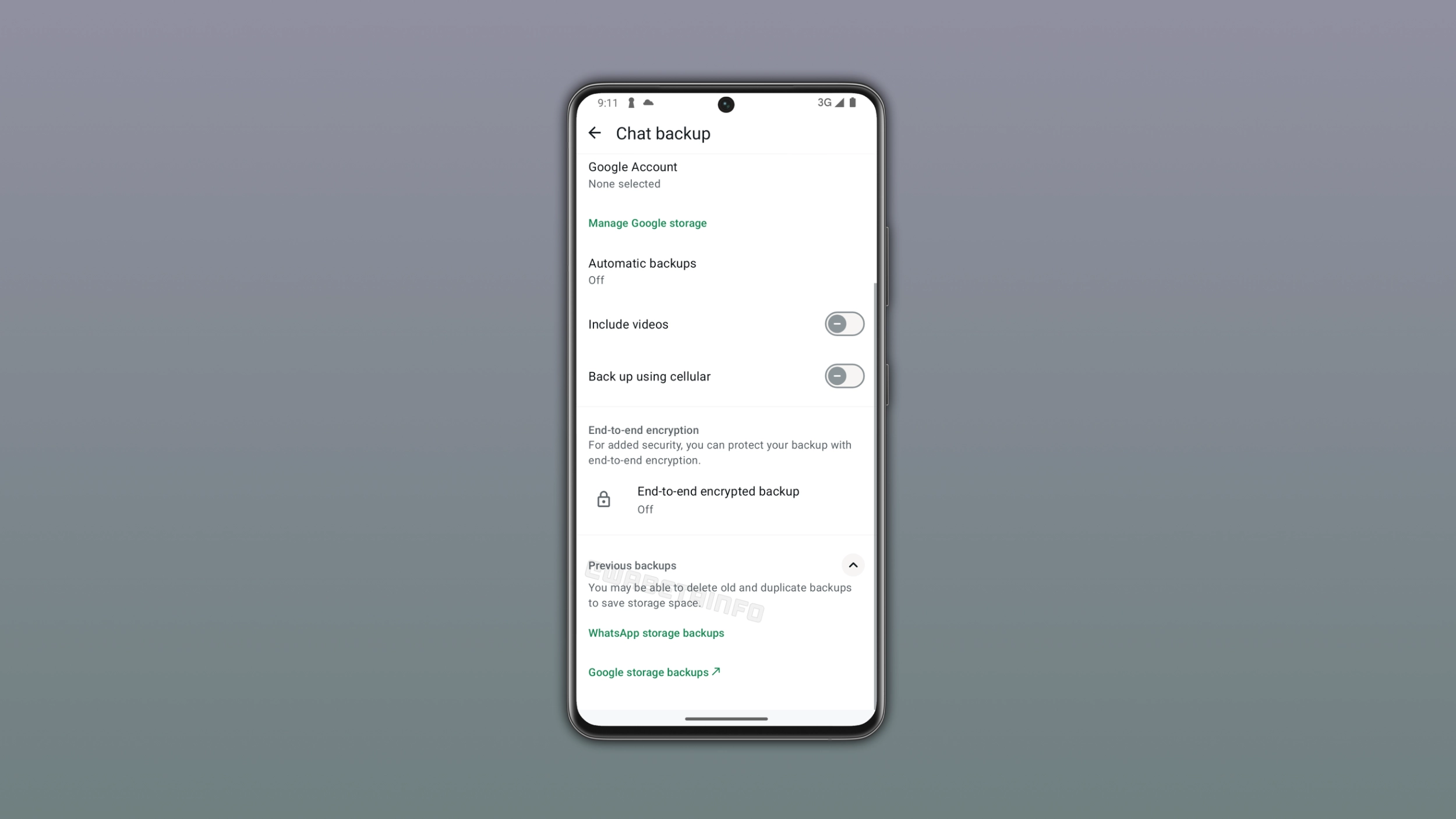 The image shows a feature that lets users manage their chat backup in WhatsApp beta for Android