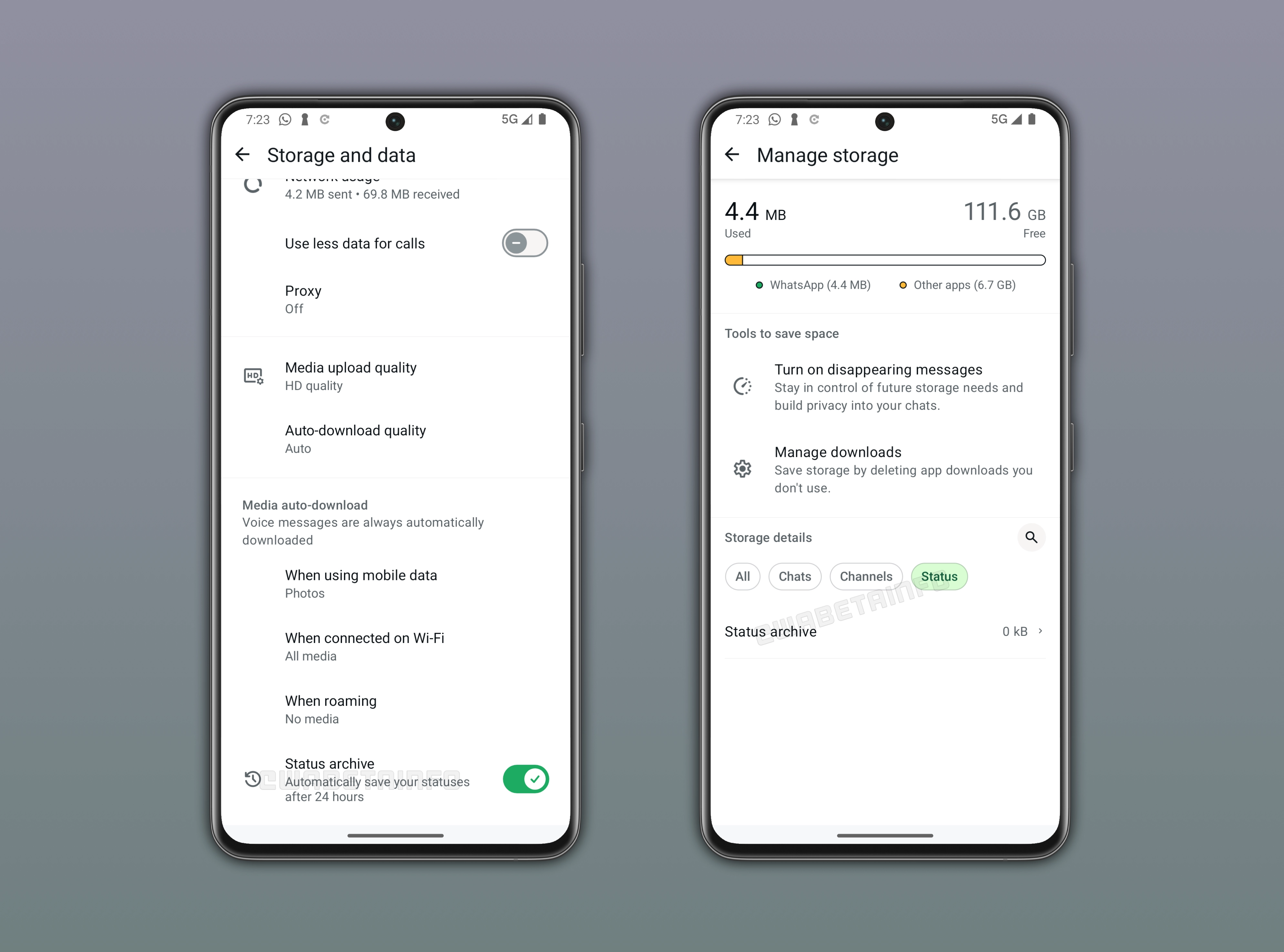 The image shows Status Archive, a new feature available on WhatsApp beta for Android