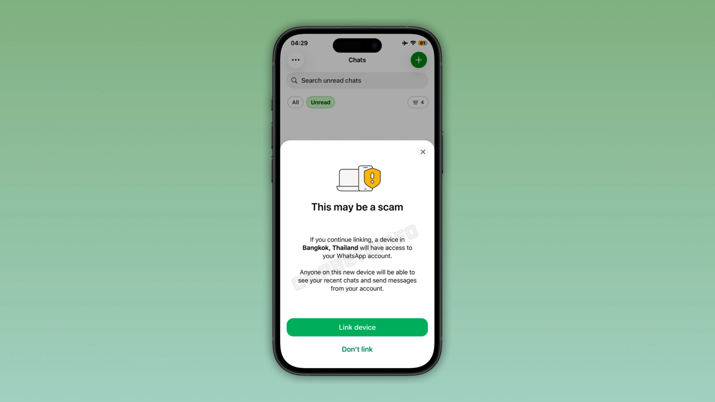The image shows a warning when someone attempts to log into your WhatsApp account