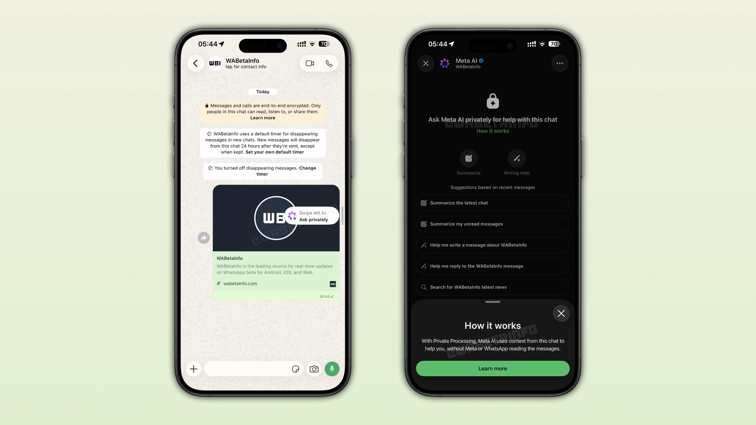 The image shows Side Chat, a feature that lets users privately ask Meta AI for help with a conversation.