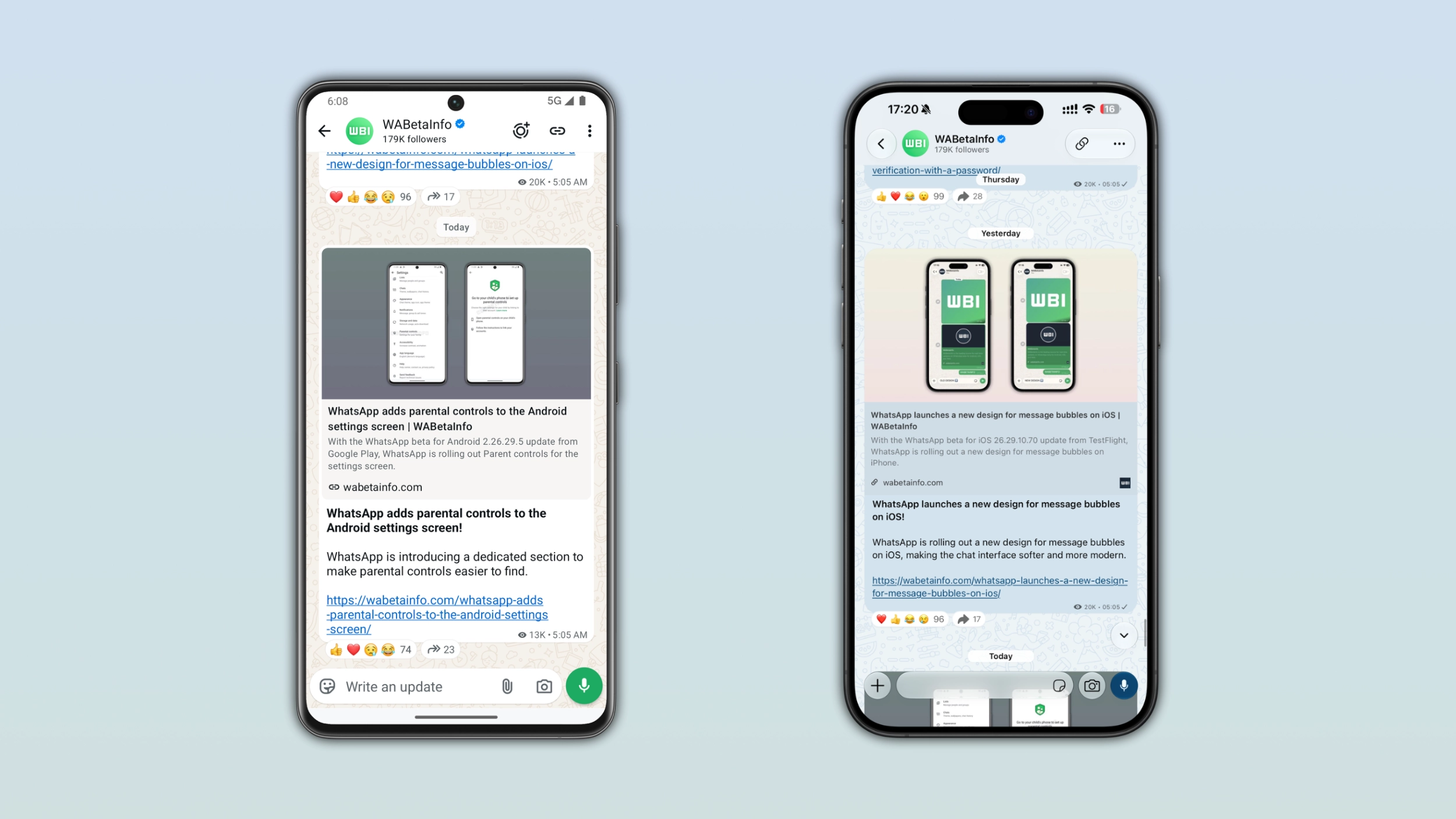 The image shows the private view count feature for channel admins on WhatsApp for iOS and Android