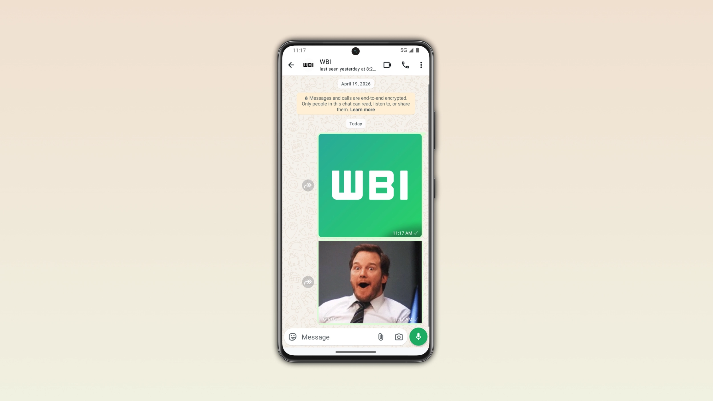 The image shows GIPHY as the active GIF provider on WhatsApp for Android