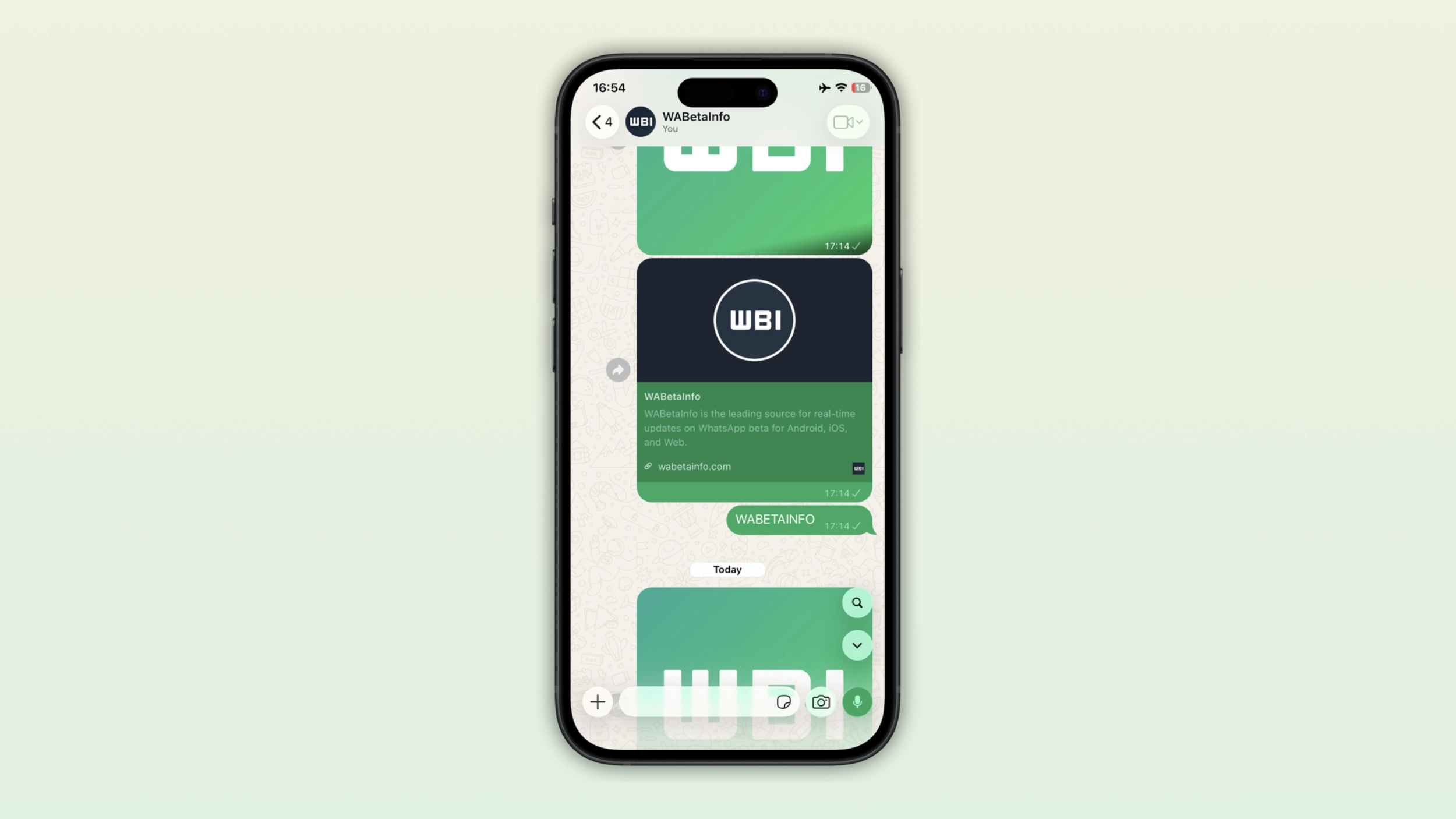 The image shows the new in-chat search button on WhatsApp for iOS