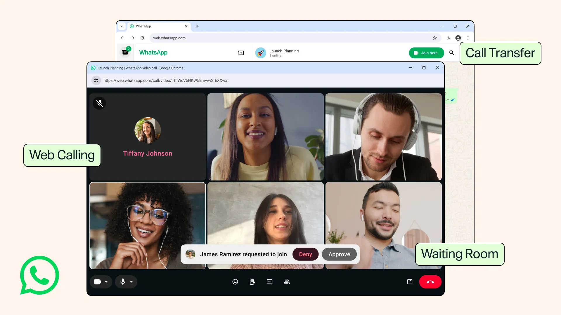 The image shows the new calling features announced by WhatsApp