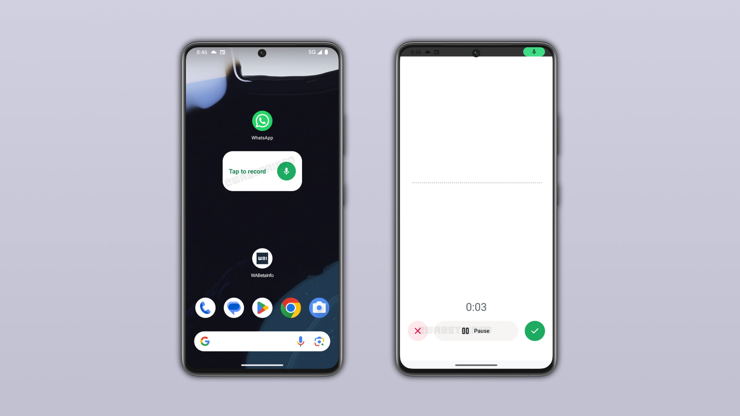 The image shows the home screen widget for voice messages rolling out on WhatsApp for Android