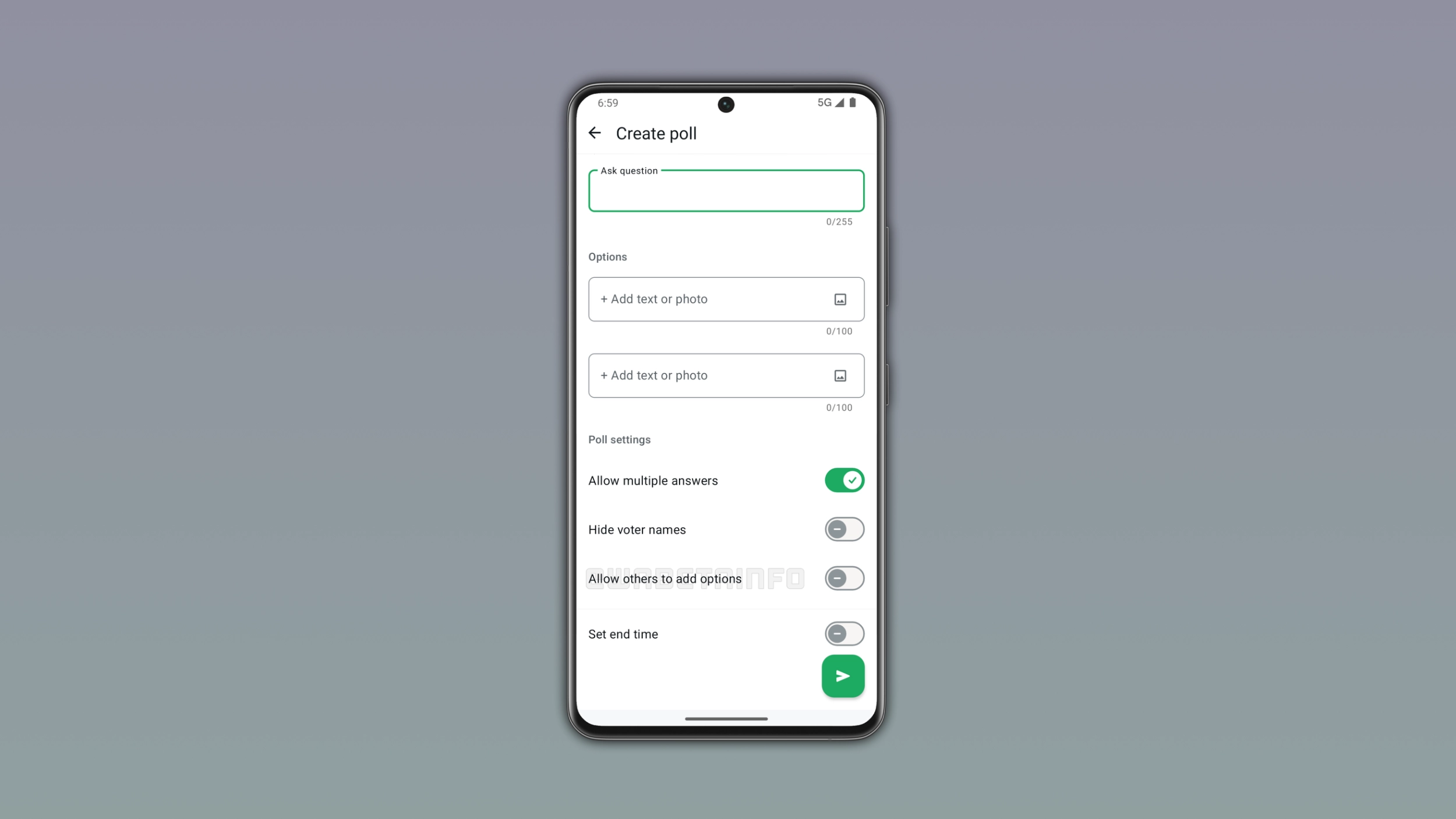 The image shows the new poll option for user-added options on WhatsApp for Android