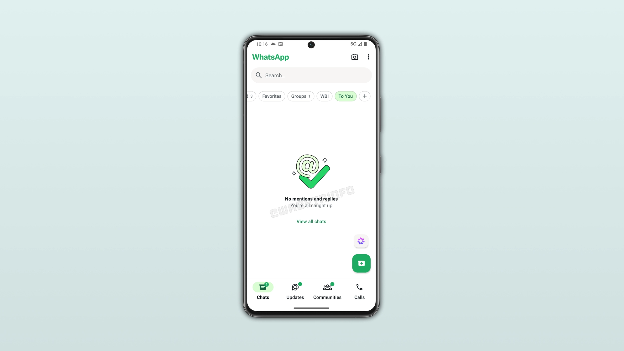 The image shows the To You filter in the chat list on WhatsApp for Android