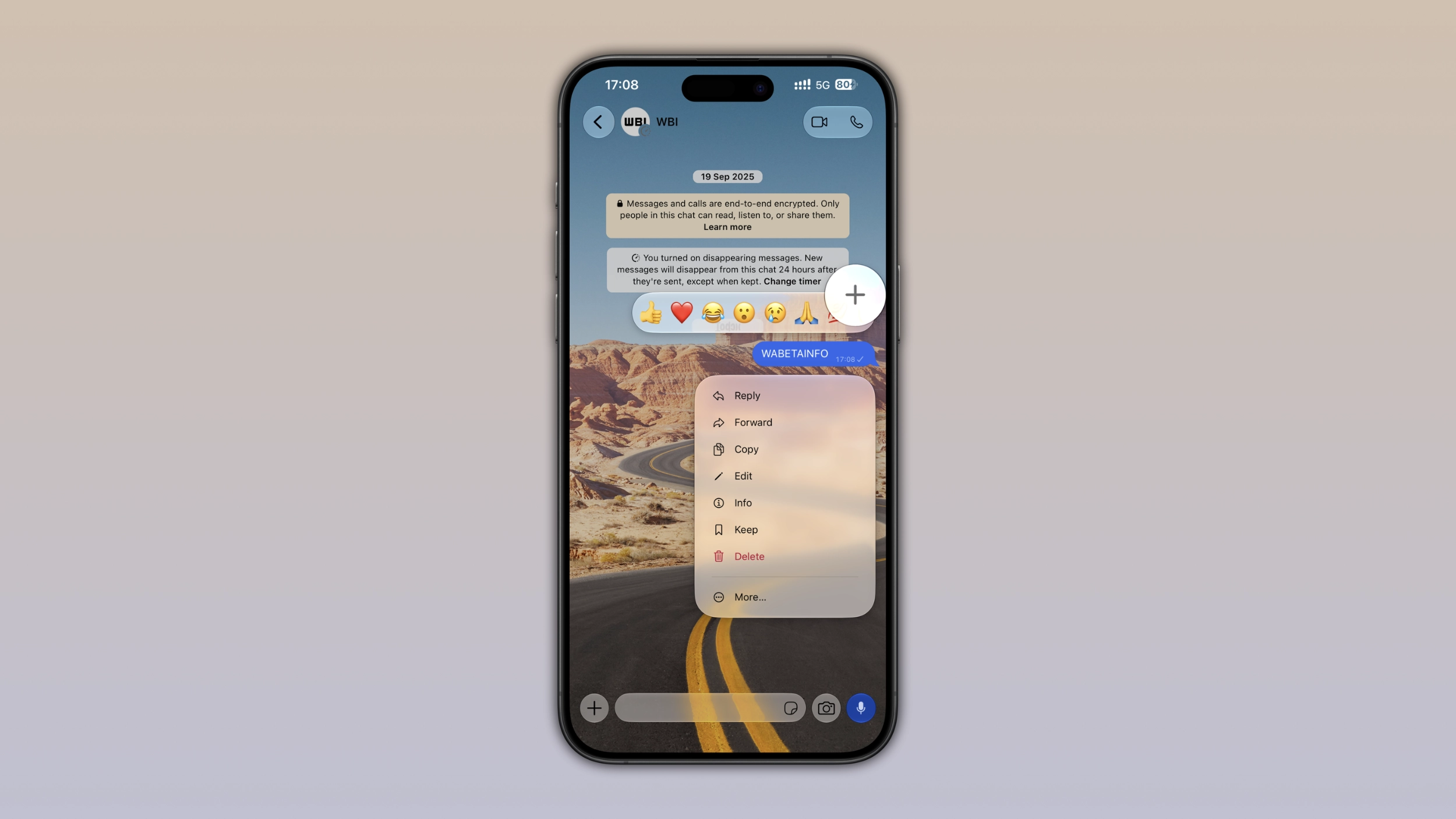 The image shows the message menu compatible with Liquid Glass