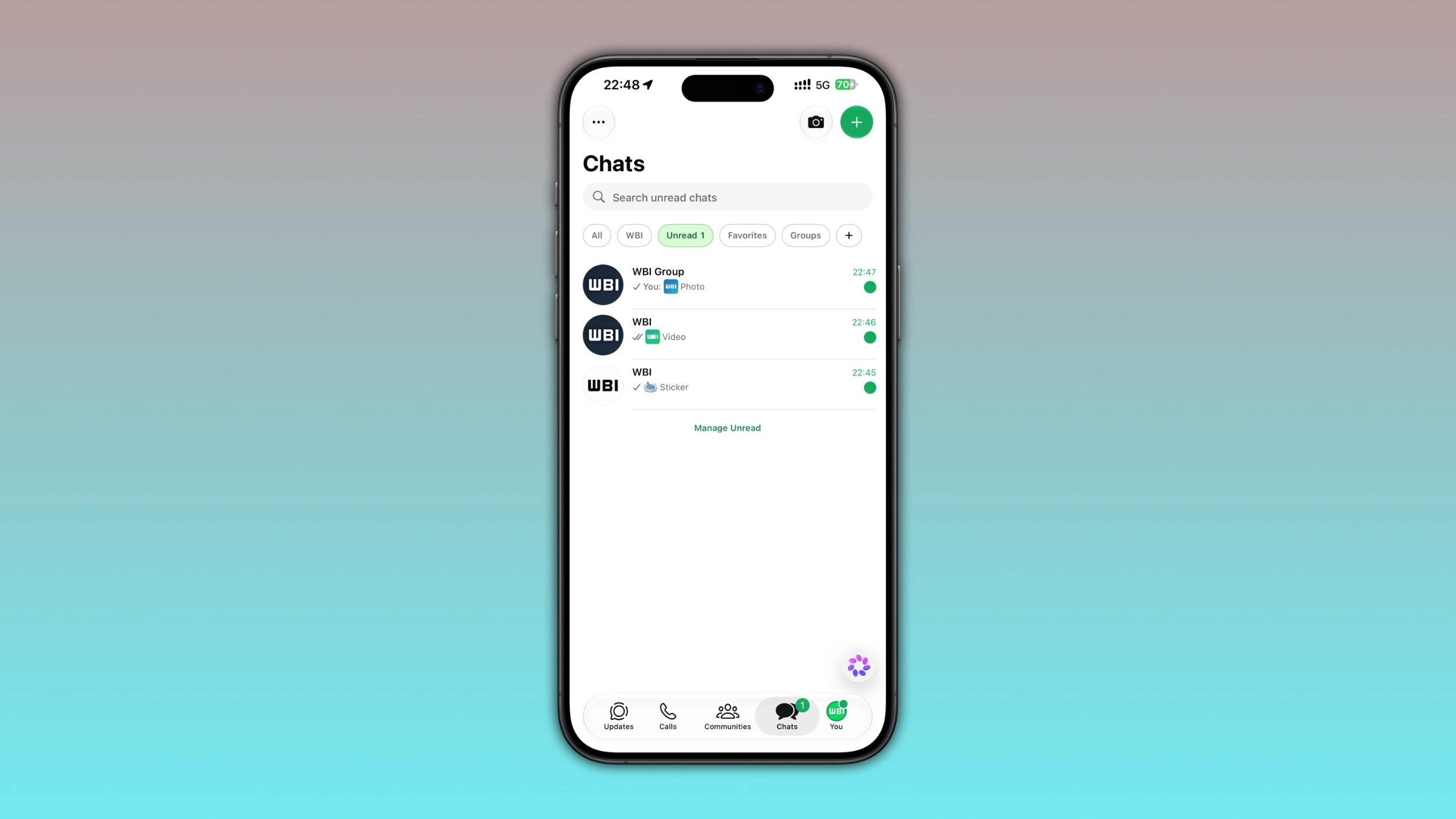The image shows media thumbnail previews in the chat list on WhatsApp for iOS