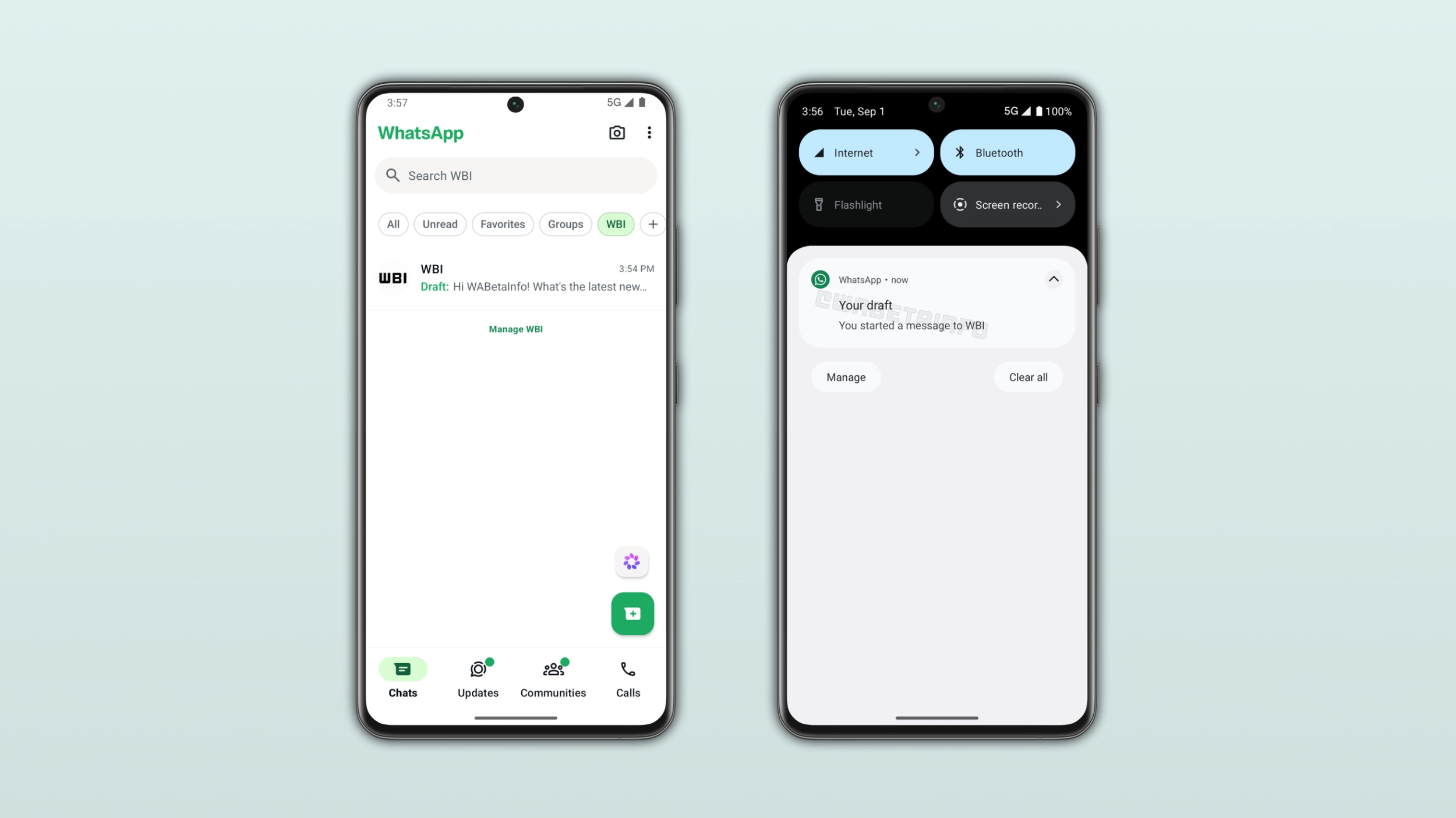 The image shows the draft message notification feature on WhatsApp for Android