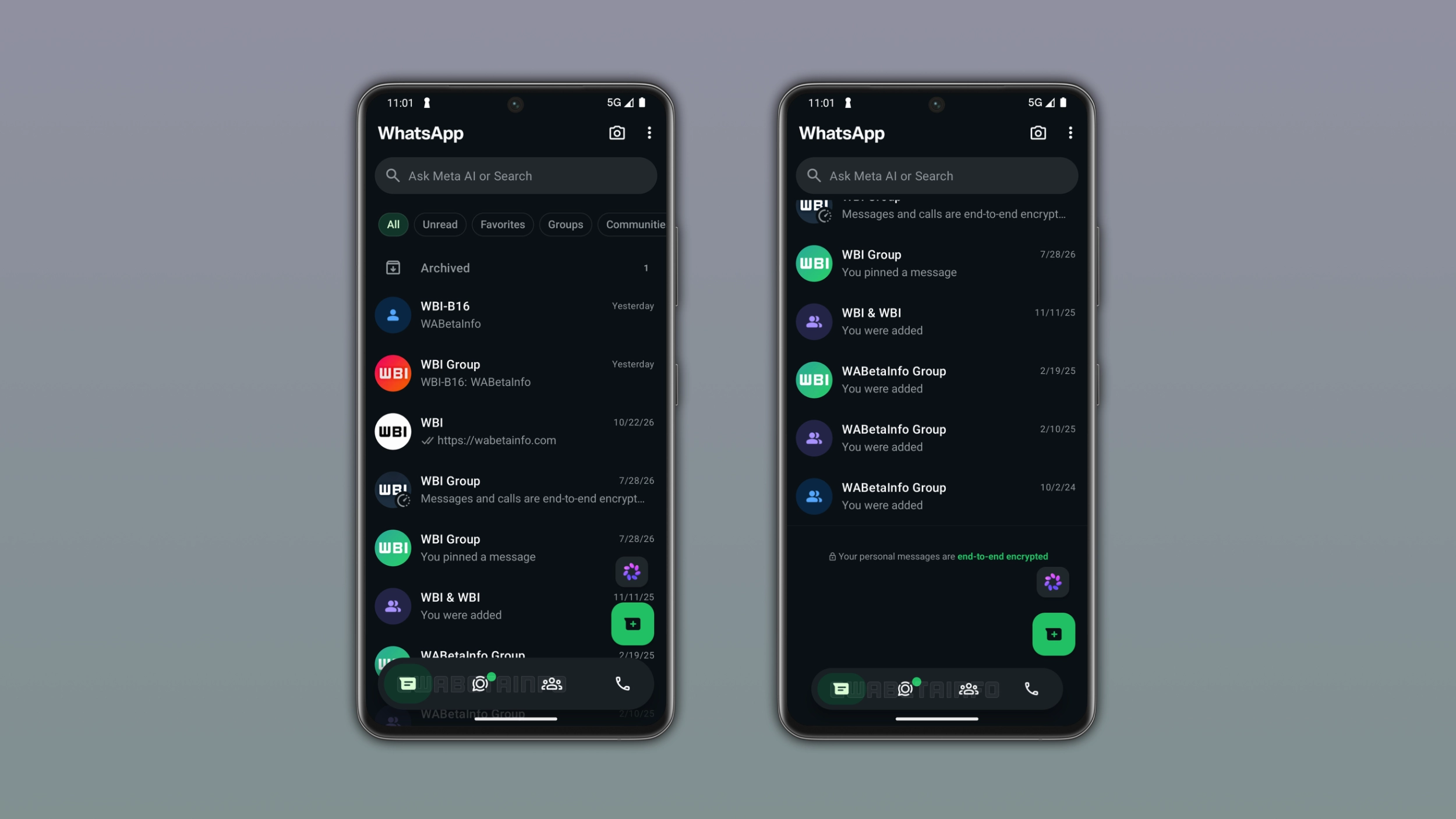 The image shows an adaptive bottom navigation bar that changes its size during scrolling, for the Android app